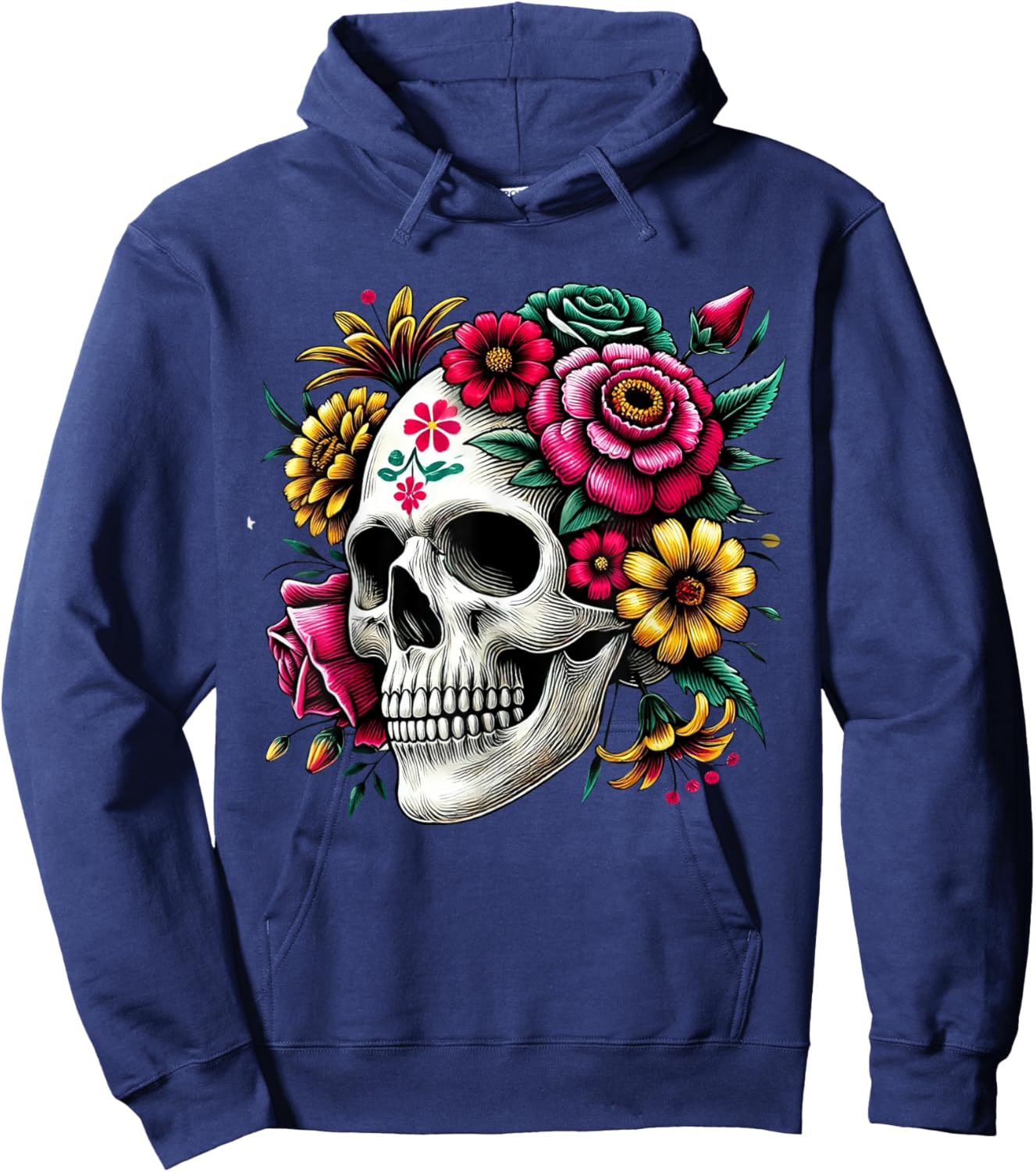 Floral Skull Flowers Dia De Los Muertos Mexico Sugar Skull Hoodie - Hoodie | Navy