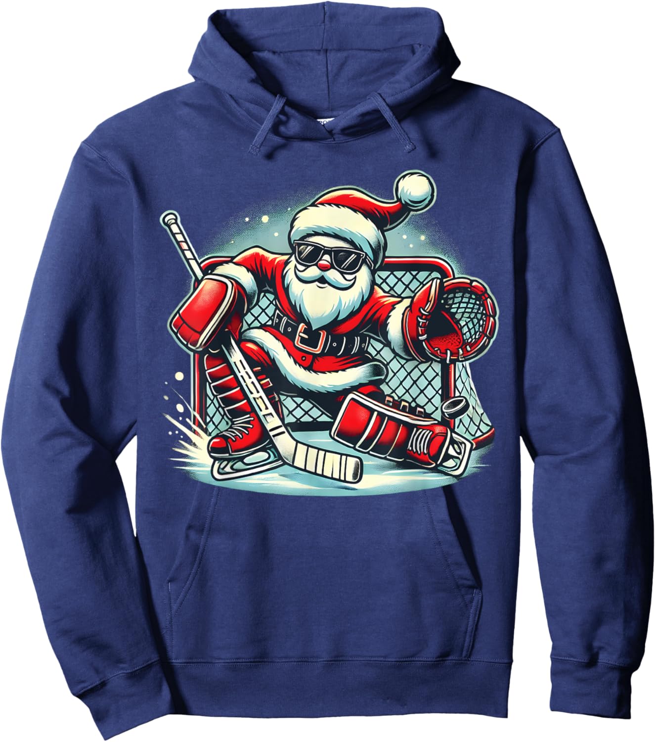 Funny Santa Playing Ice Hockey Lovers Boys Girls Christmas Hoodie - Hoodie | Navy