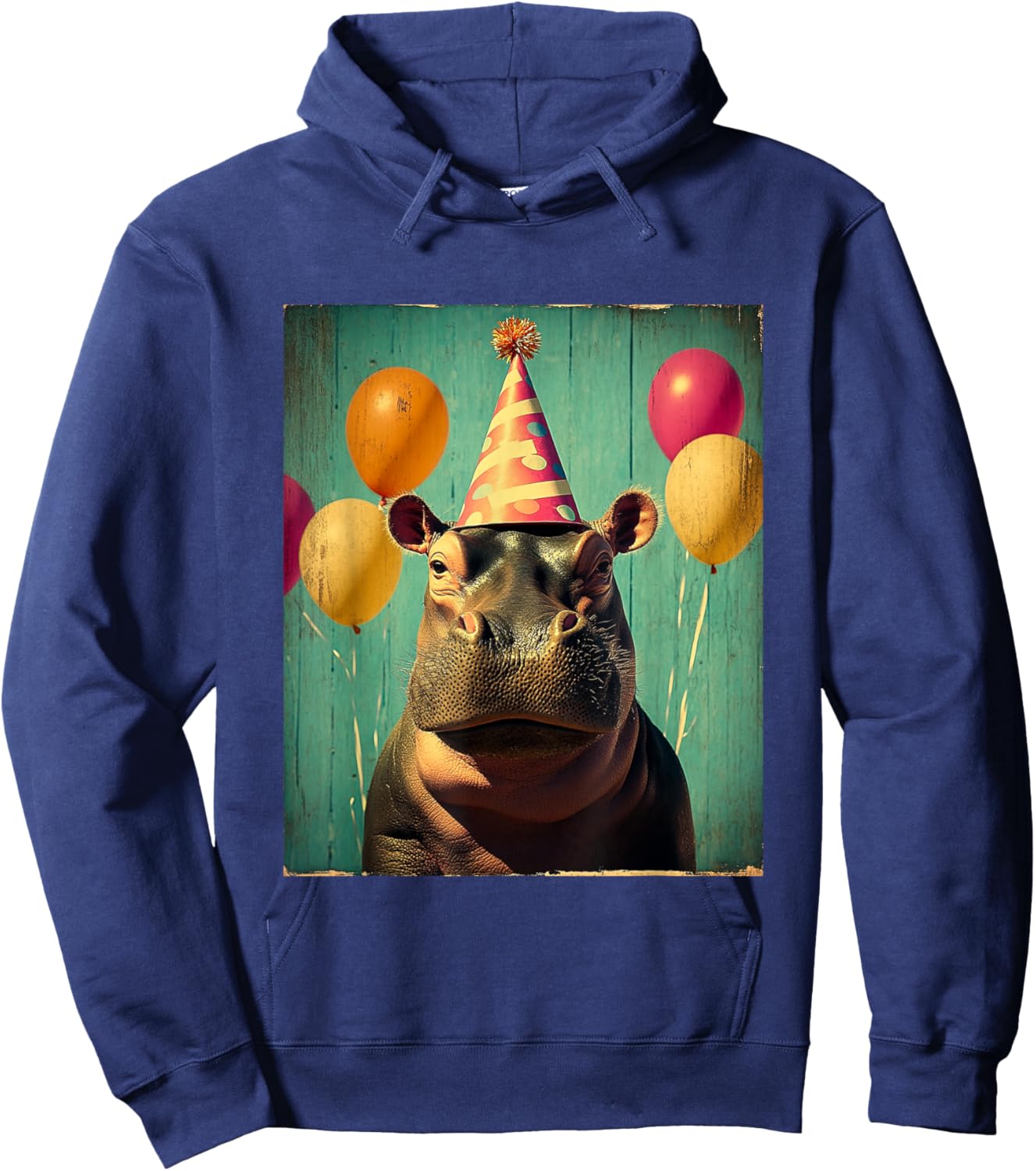 Hippo Retro Art Print Birthday Party Balloons & Party Hat Hoodie - Hoodie | Navy