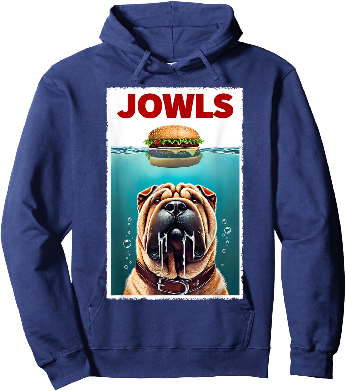 Funny Chinese Shar-Pei and Hamburger Parody Jowls Dog Lover Men Women Kids Hoodie - Hoodie | Navy