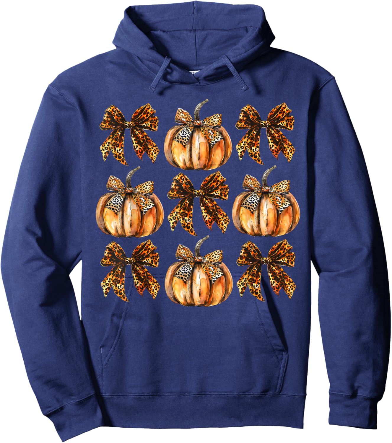 Leopard Coquette Bow Pumpkin Thanksgiving Autumn Fall Leaves Hoodie - Hoodie | Navy