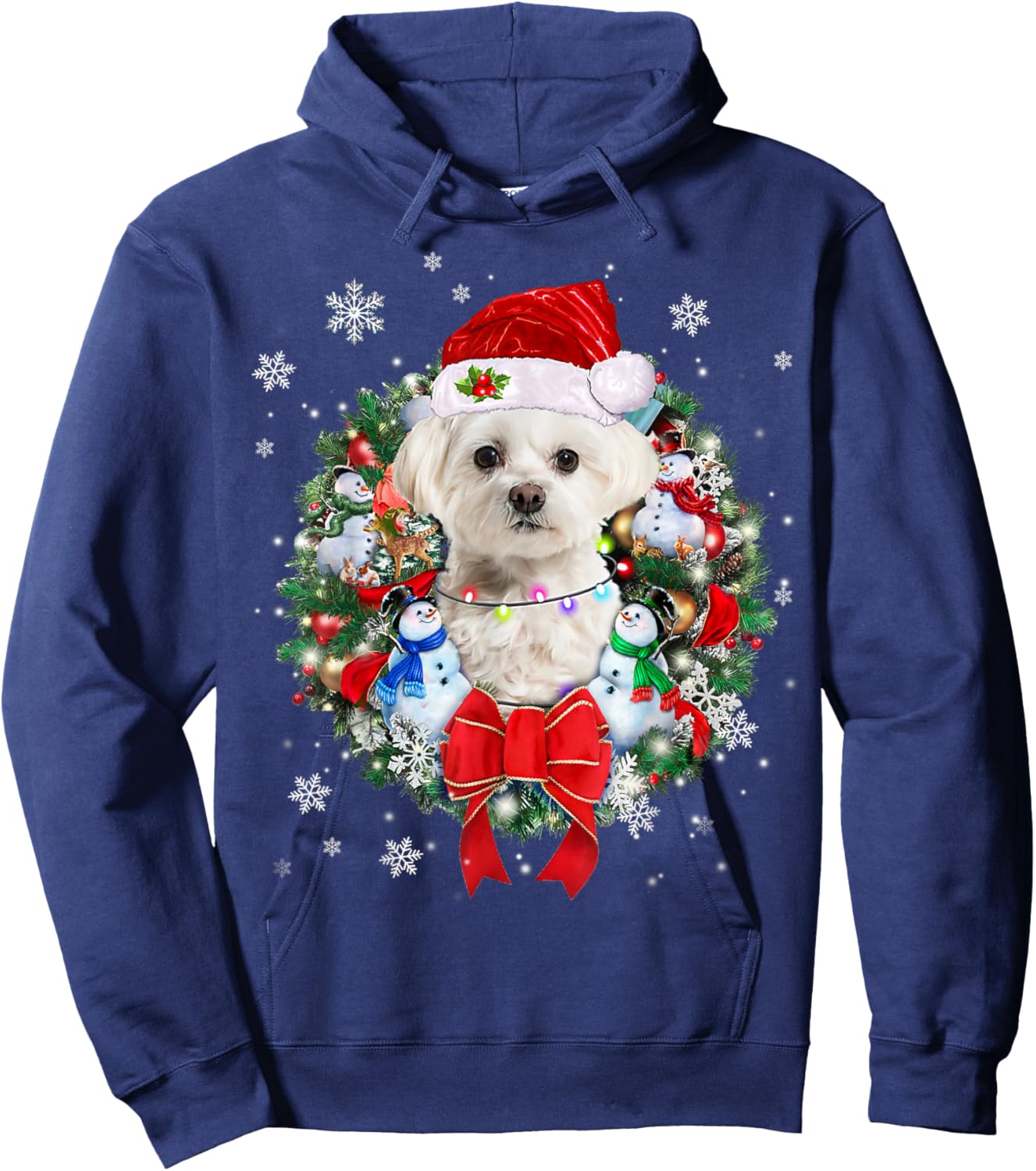Maltese Christmas Wreath Decoration Xmas Pajamas Hoodie - Hoodie | Navy