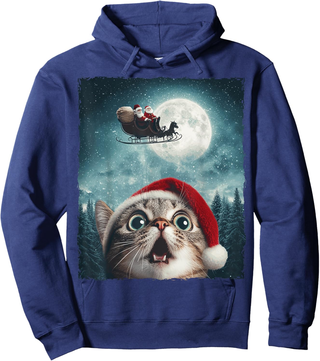 Funny Cat Selfie Santa Moon Xmas Christmas Women Kids Hoodie - Hoodie | Navy