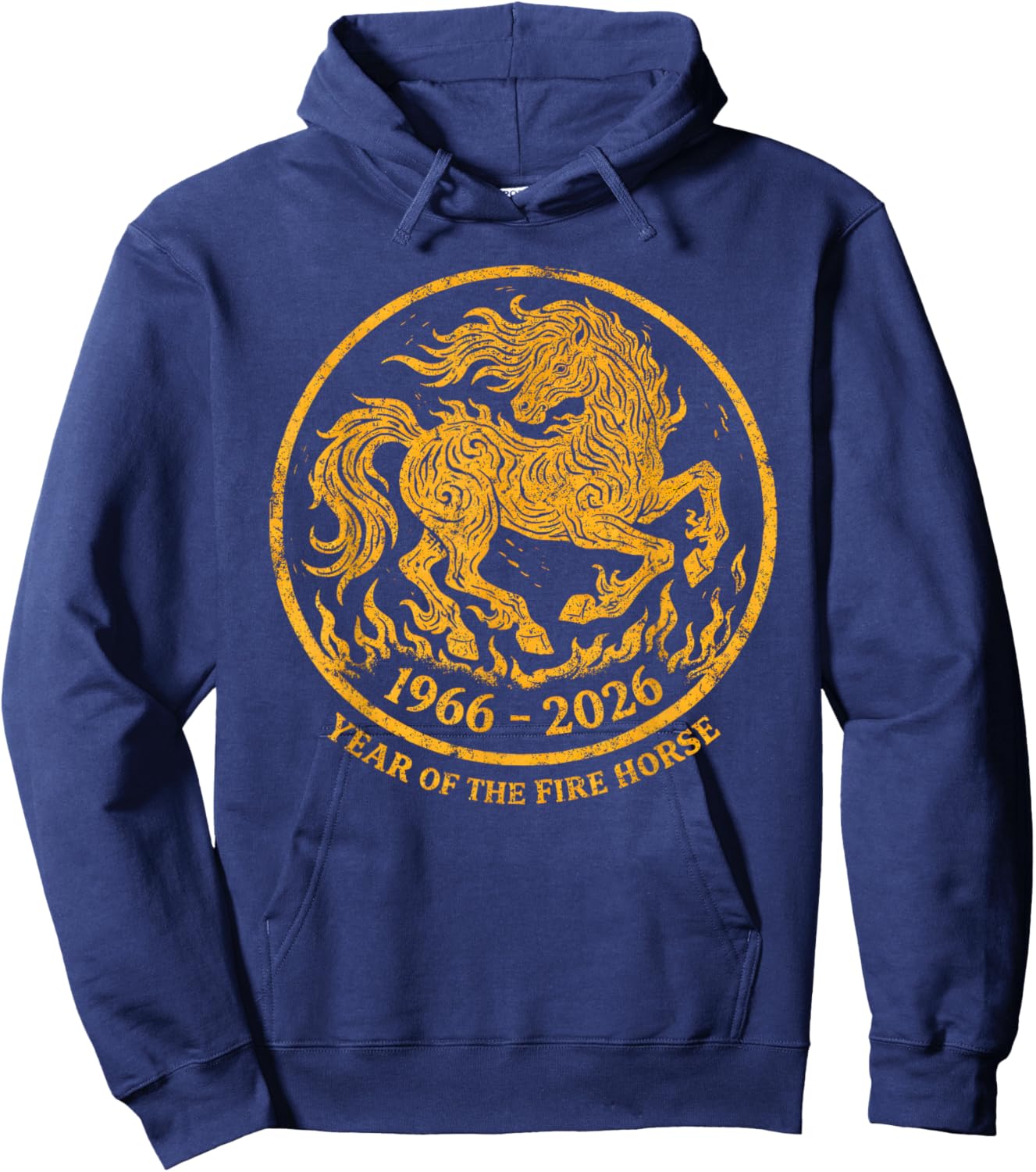 Retro 1966 2026 Year of The Fire Horse 60th Birthday Zodiac T-Shirt - Hoodie | Navy