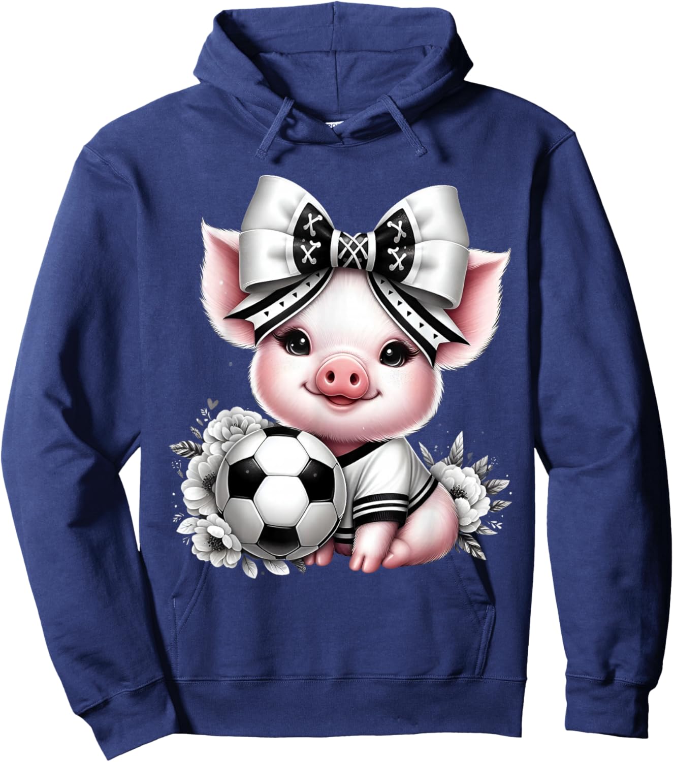 Cute Pig Black & White Soccer Coquette Bow Soccer Player Pig Hoodie - Hoodie | Navy