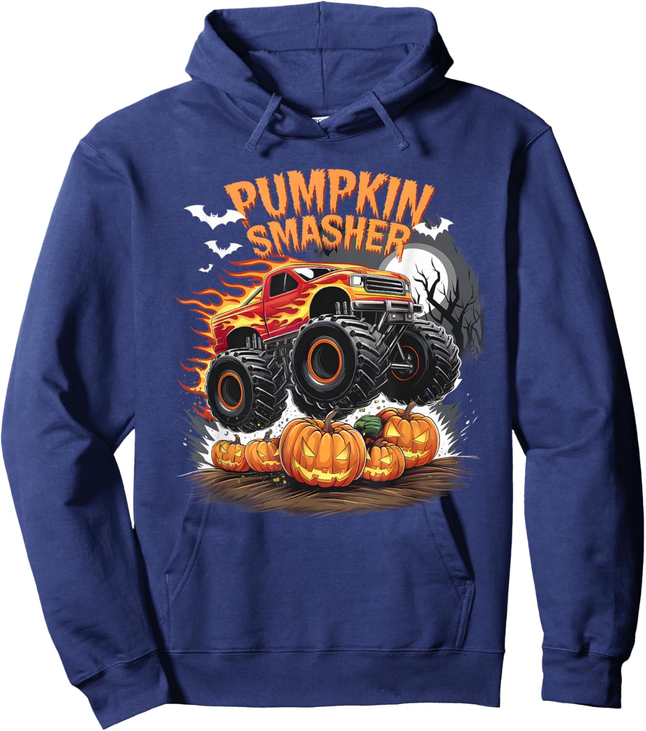 Pumpkin Smasher Monster Truck Funny Halloween Pun Hoodie - Hoodie | Navy