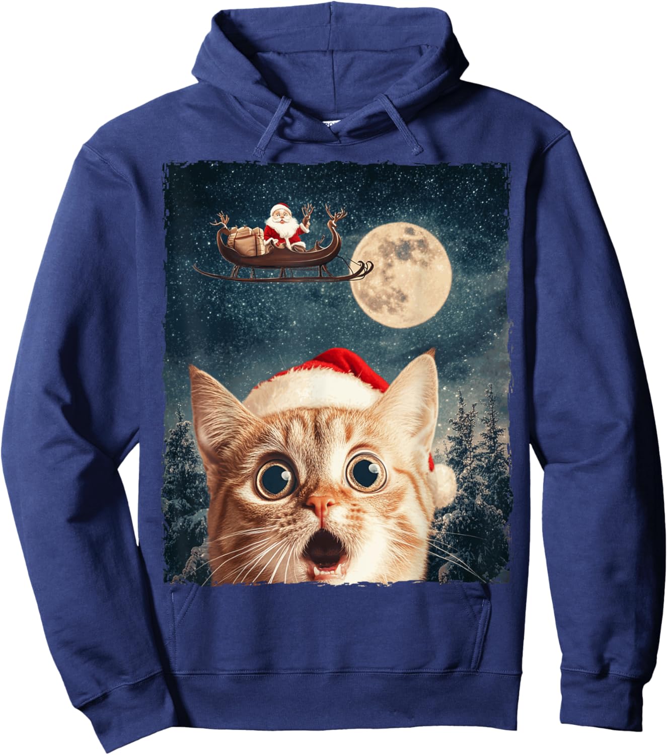 Funny Cat Selfie Santa Moon Xmas Christmas Hoodie - Hoodie | Navy