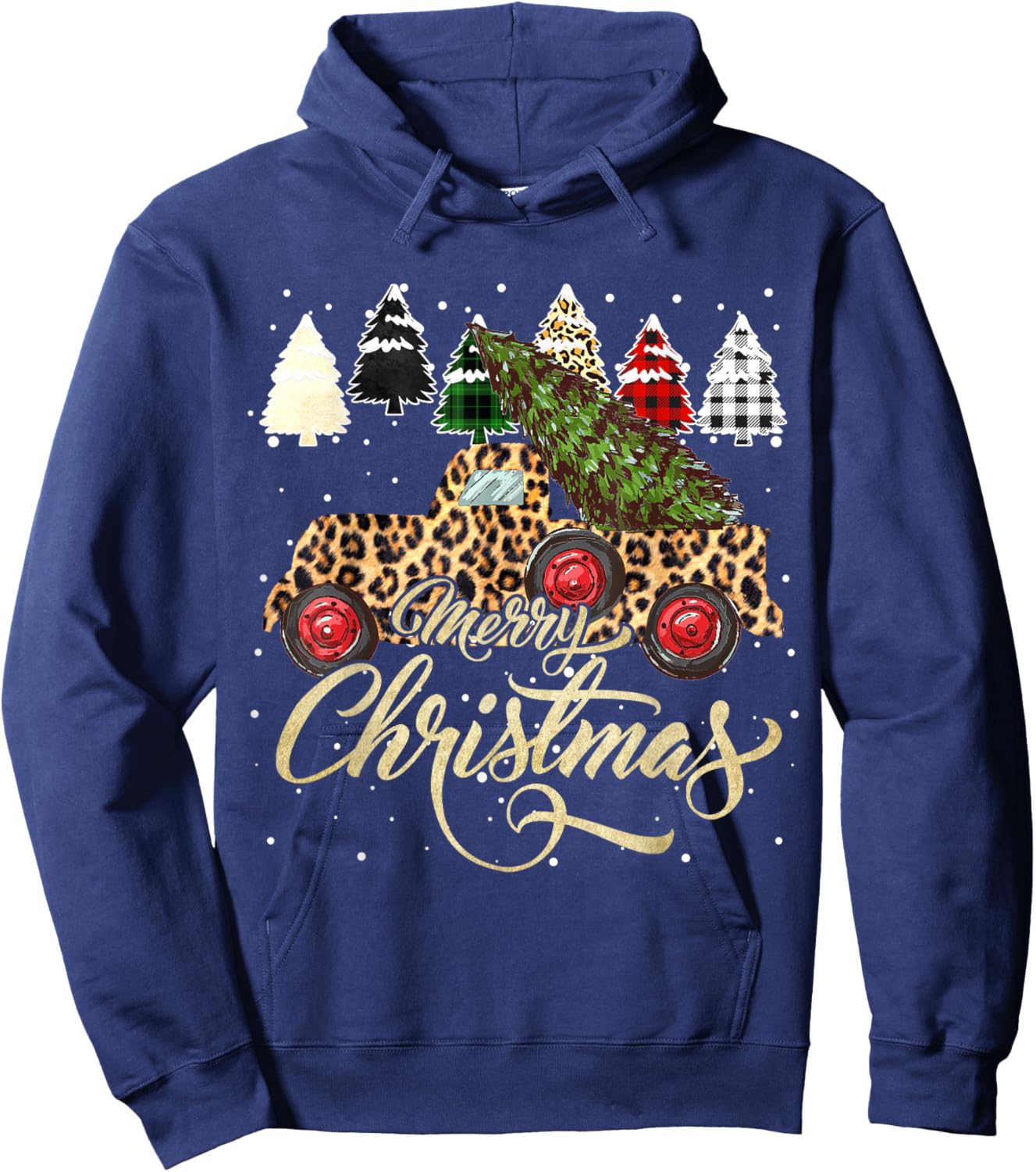 Leopard Truck Plaid Leopard Christmas Tree Merry Christmas Hoodie - Hoodie | Navy