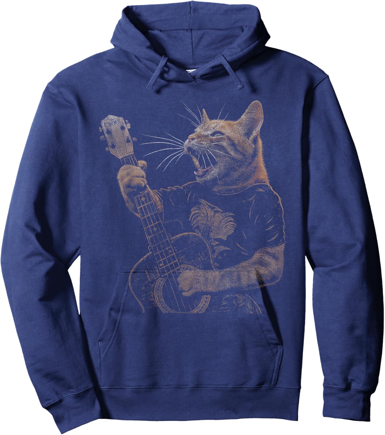 Funny Cat Guitar - Rock and Roll Music Band Concert Vintage Women Kids Hoodie - Hoodie | Navy