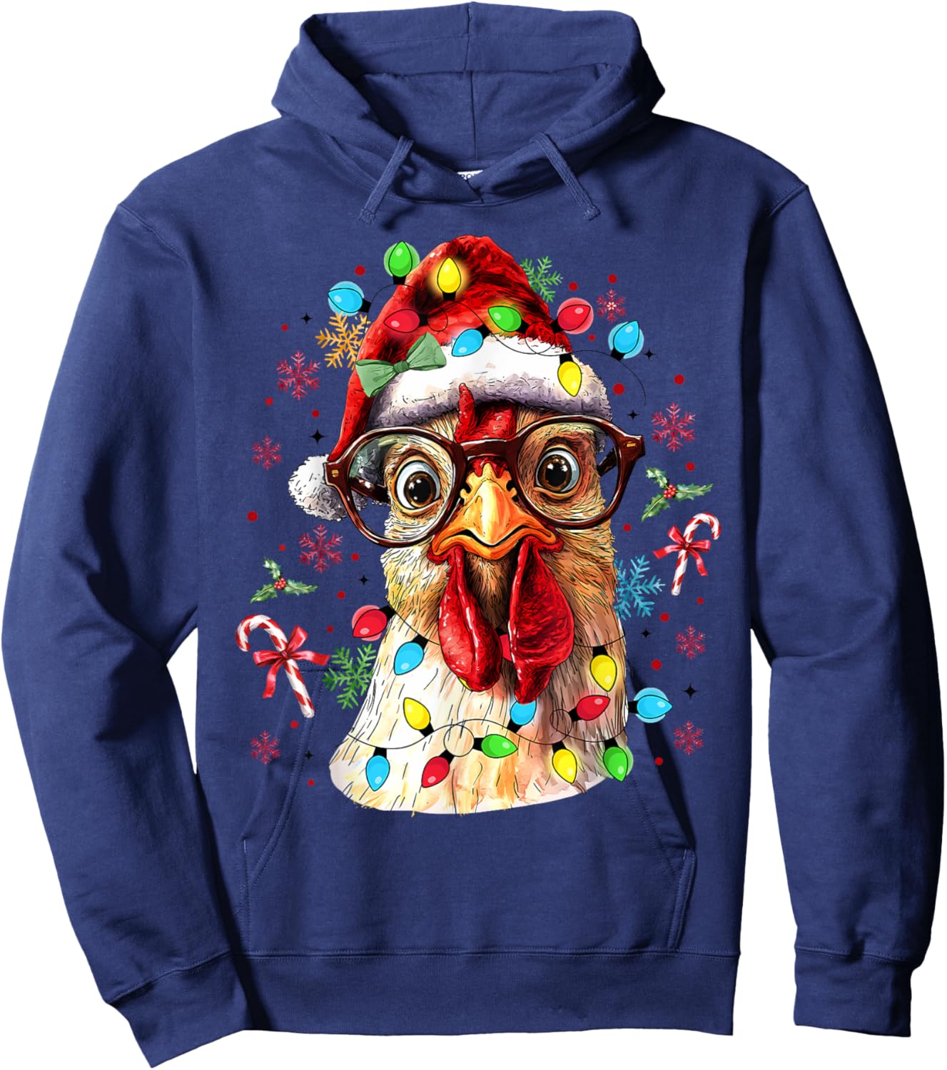 Christmas Lights Chicken Santa Funny Xmas Tree Chicken Hoodie - Hoodie | Navy