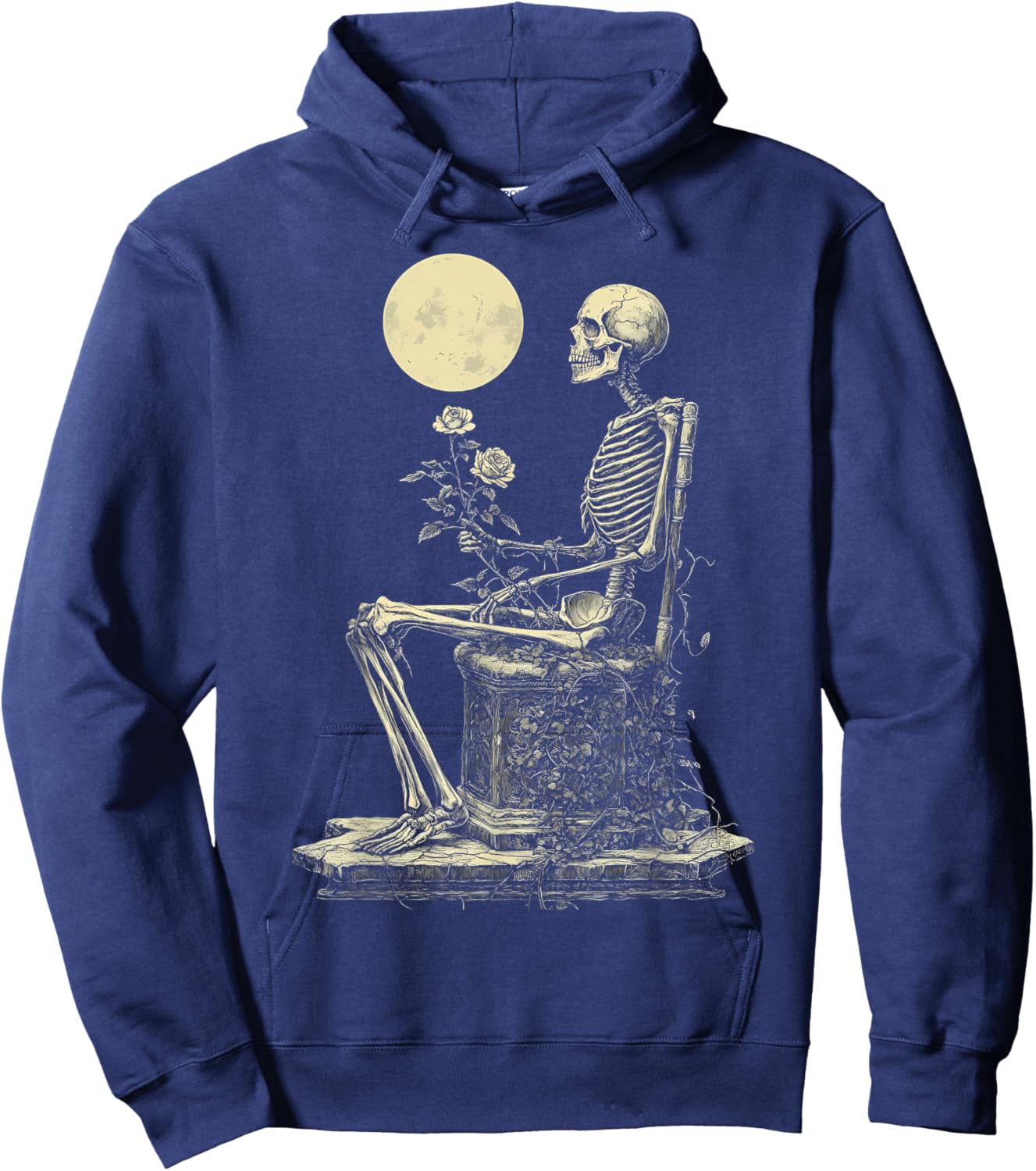 Satanic Skull Rose Gothic Skeleton Holding Rose Hoodie - Hoodie | Navy
