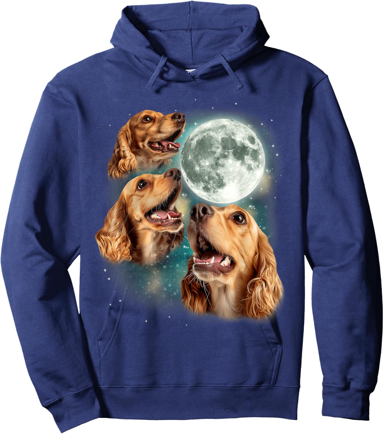 Three Cocker Spaniel Moon | 3 Canines Howling Cute Dog Lover Hoodie - Hoodie | Navy