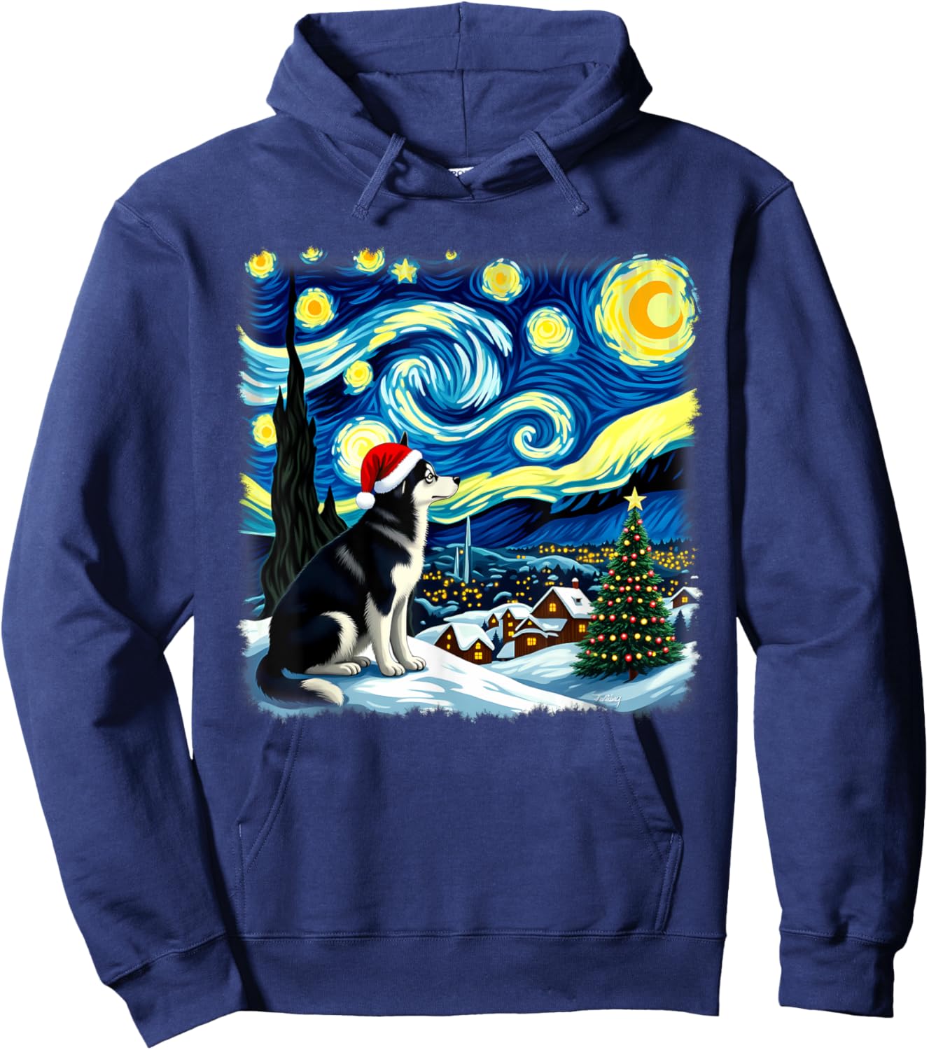 Christmas Husky Dog Starry Night Women Kids Hoodie - Hoodie | Navy