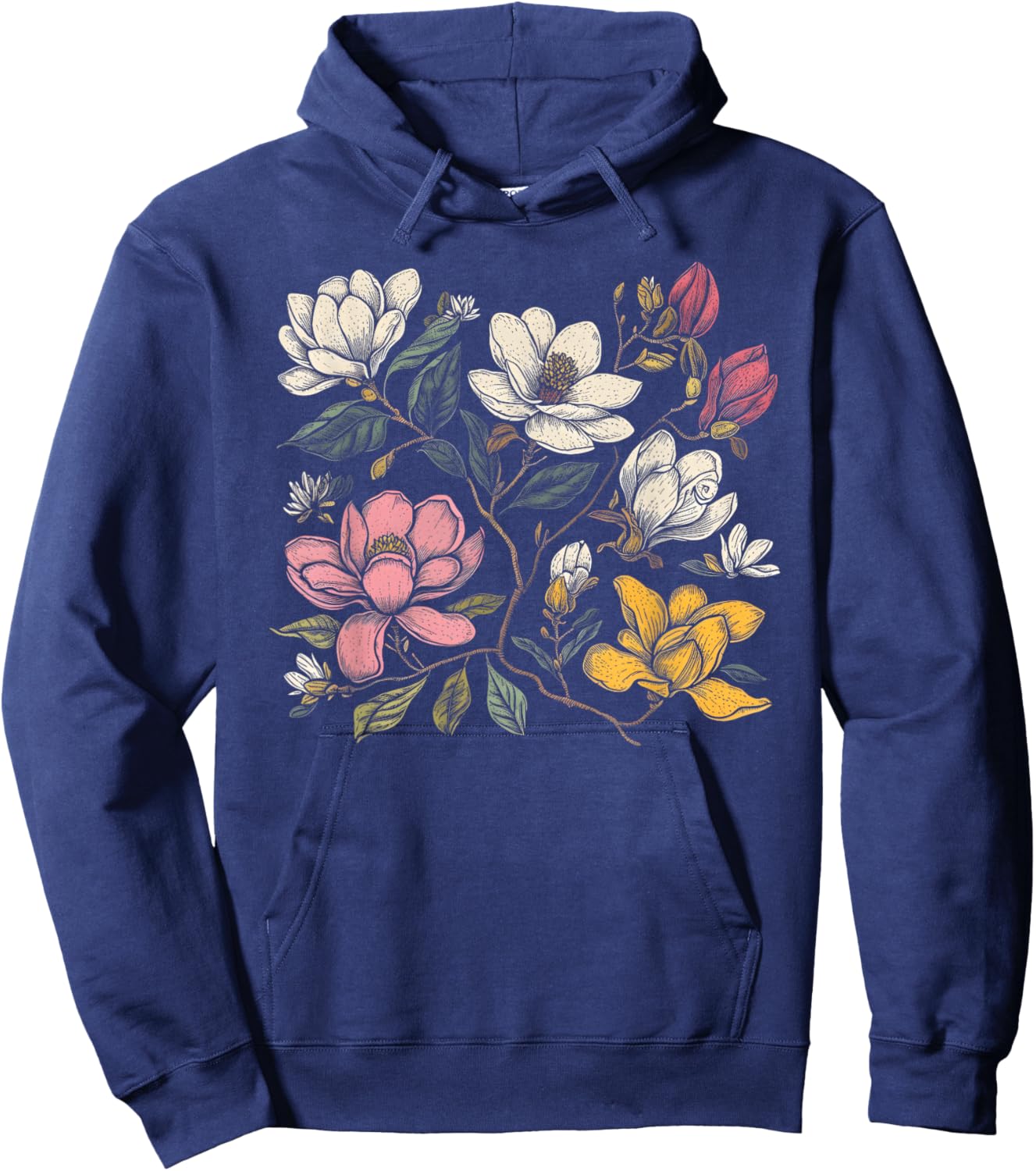 Vintage Botanical Magnolia Flower Girl Cute Floral Plant Mom Hoodie - Hoodie | Navy