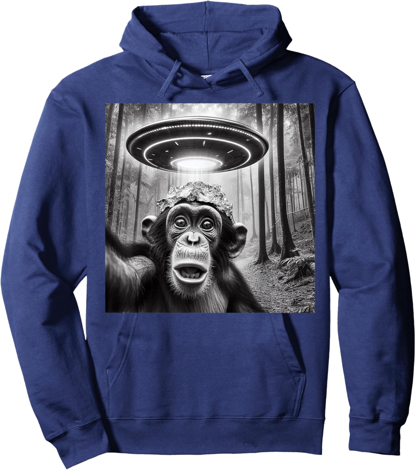 Funny Alien Abduction Meme UFO Monkey Encounter Ape Selfie Hoodie - Hoodie | Navy