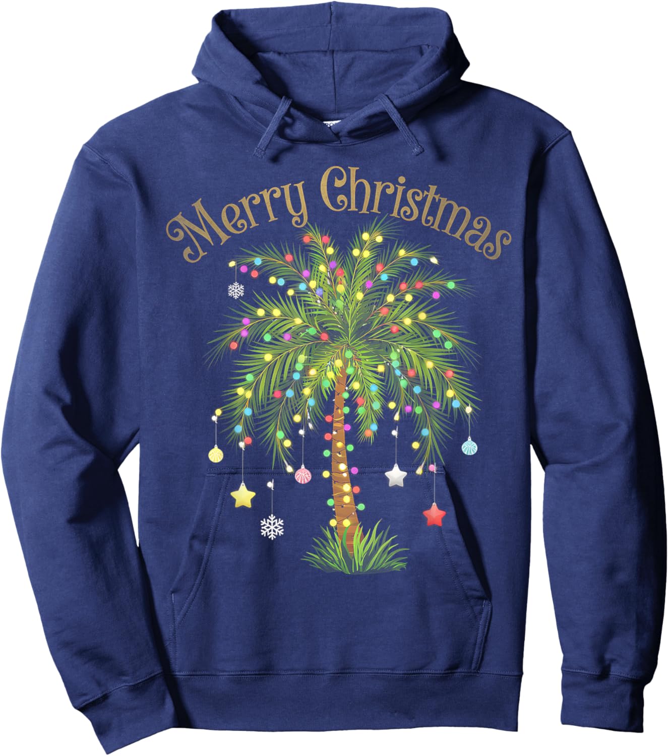 Merry Christmas Palm Tree Light Hawaiian Tropical Christmas Hoodie - Hoodie | Navy