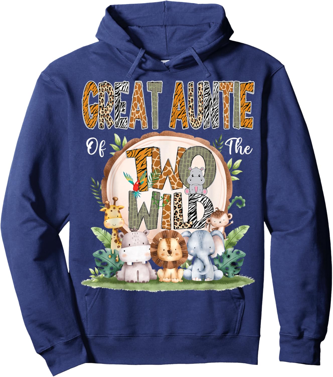 Great Auntie Of The Two Wild Animal Safari 2Nd Birthday Hoodie - Hoodie | Navy