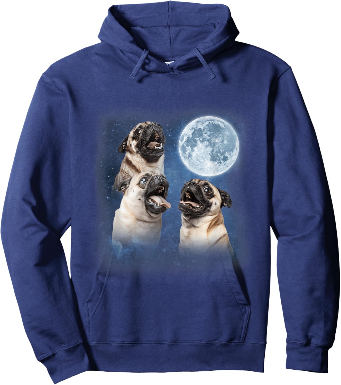 3 Pugs Howling at the Moon Dog Owner Animal Lover Toy Breed Men Women Hoodie - Hoodie | Navy