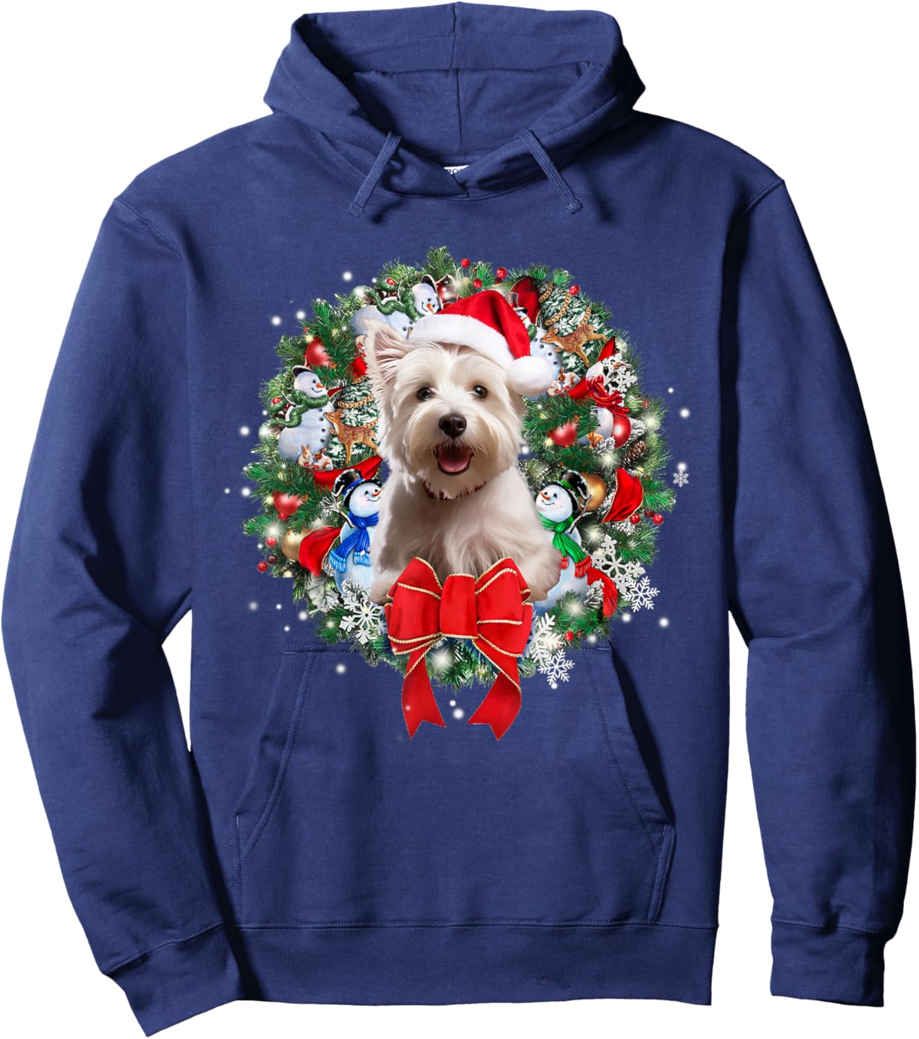 Westie Christmas Wreath Decoration Xmas Pajamas Hoodie - Hoodie | Navy