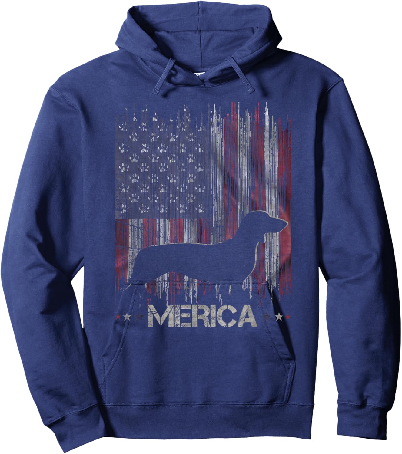 Vintage Dachshund Dog, Merica Weiner Dog USA Flag Hoodie - Hoodie | Navy
