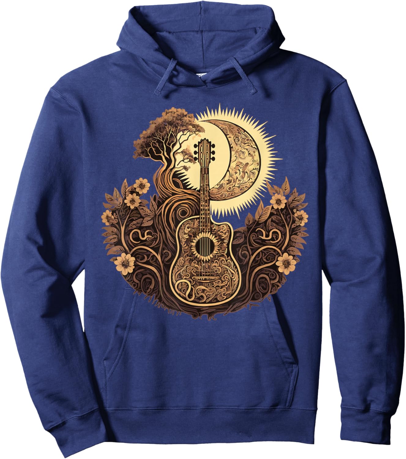 Acoustic Guitar Tree With Moon Guitarist Hoodie - Hoodie | Navy