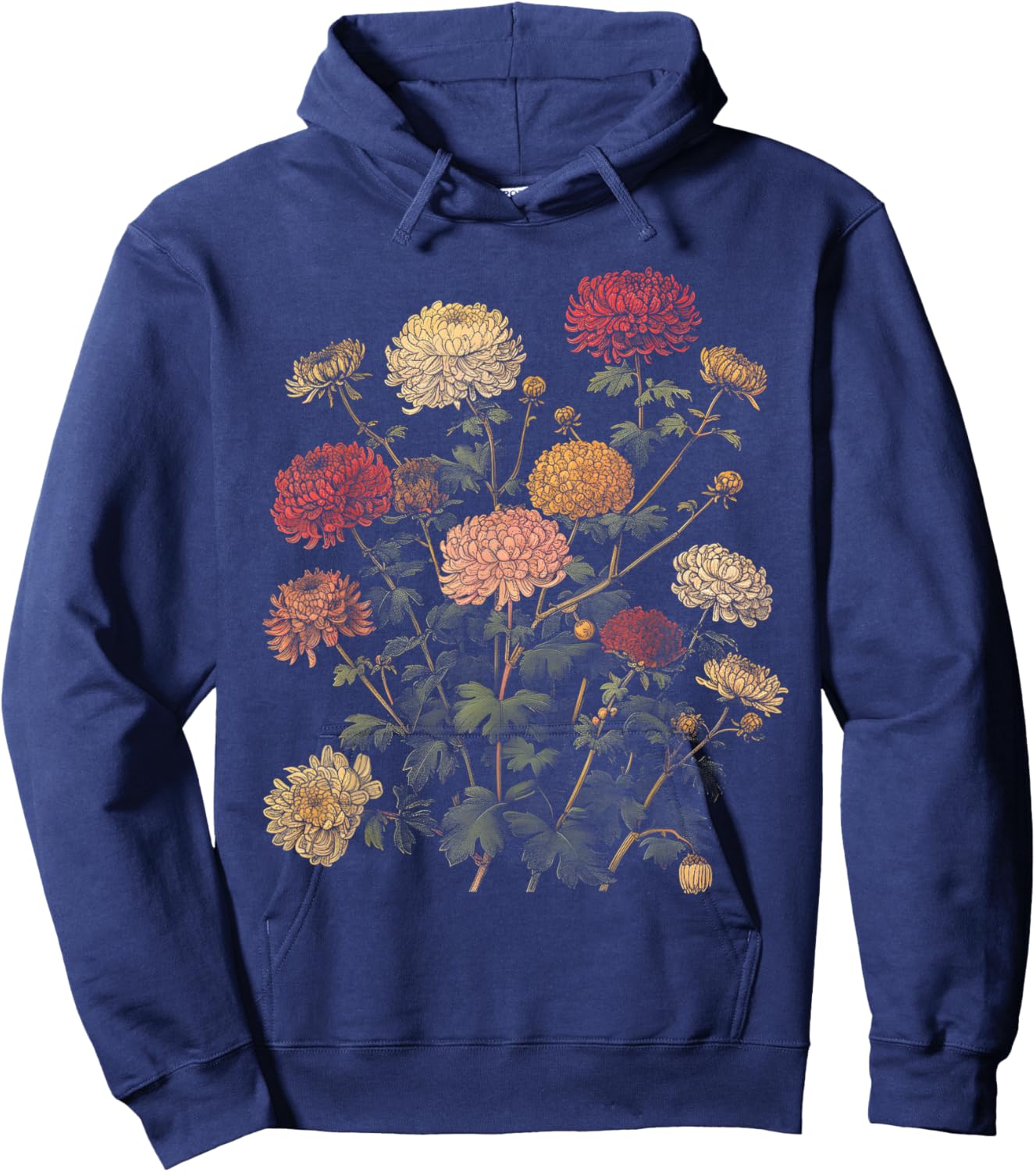 Vintage Botanical Chrysanthemum Flower Girl Floral Plant Mom Hoodie - Hoodie | Navy