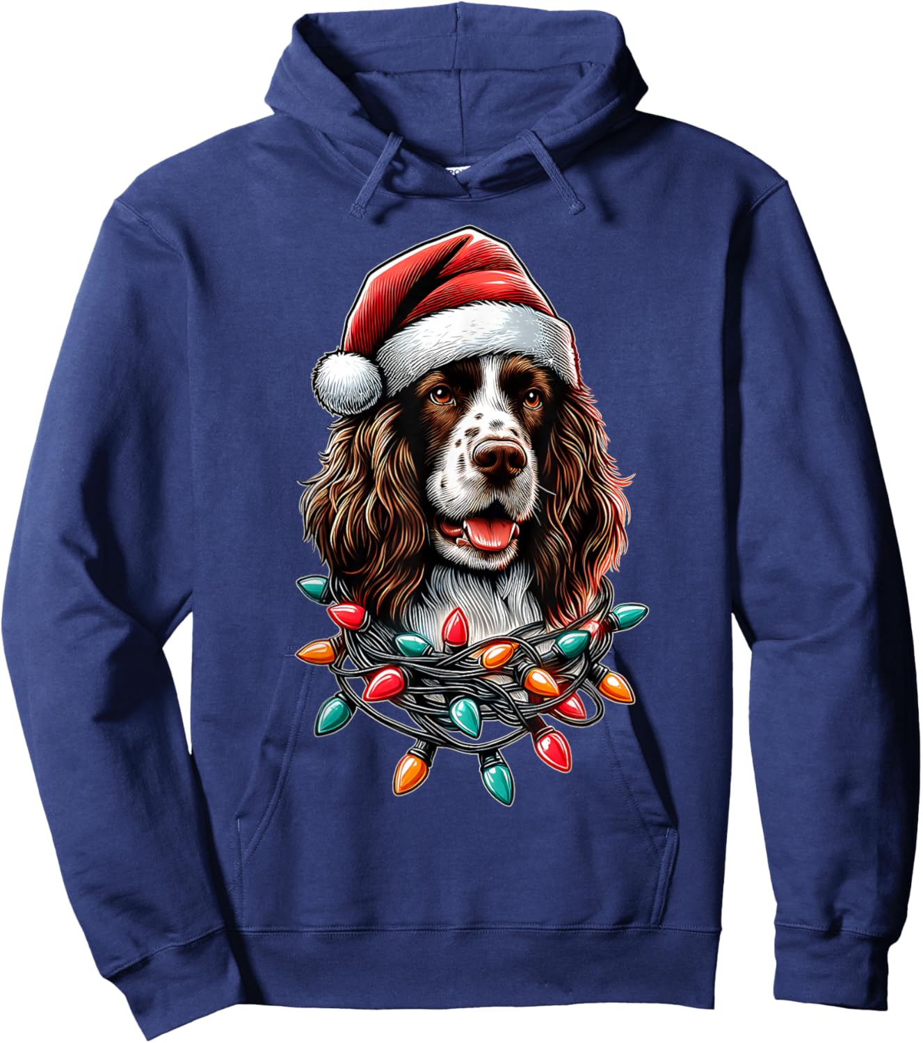 English Springer Spaniel Dog Christmas Hat Xmas Men Women Kids Hoodie - Hoodie | Navy
