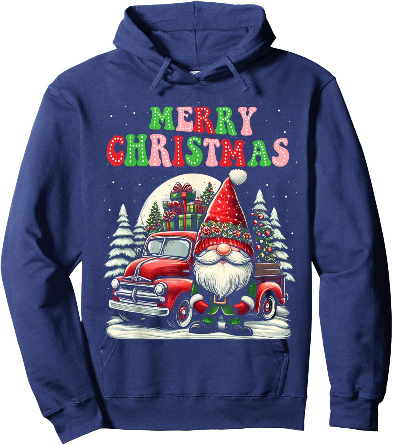 Groovy Merry Christmas Gnomes Red Truck Xmas Gnomes Lover Hoodie - Hoodie | Navy