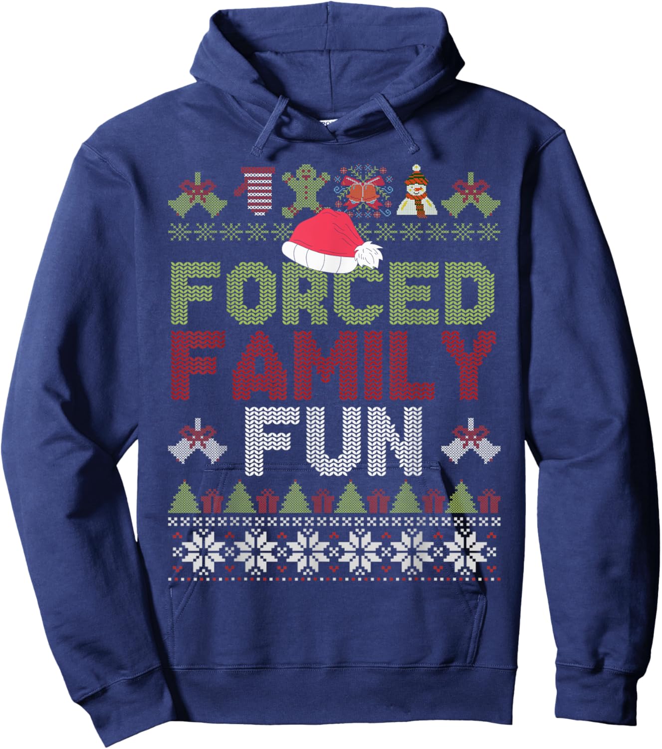 Funny Santa Hat Forced Family-Fun Sarcastic Christmas Pajama Hoodie - Hoodie | Navy