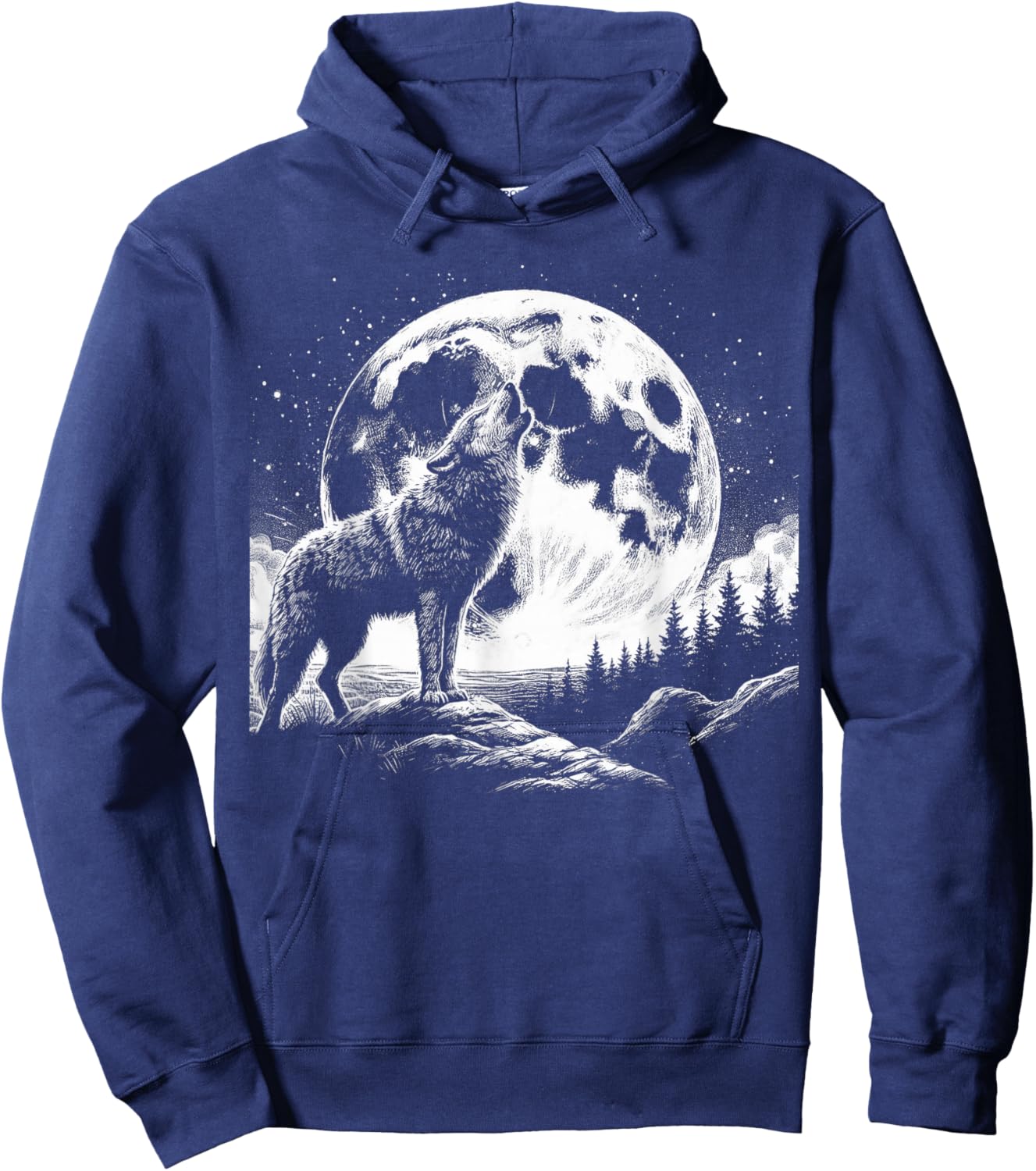 Wolf Howling Moon -Nature Wildlife Forest Animal Hoodie - Hoodie | Navy