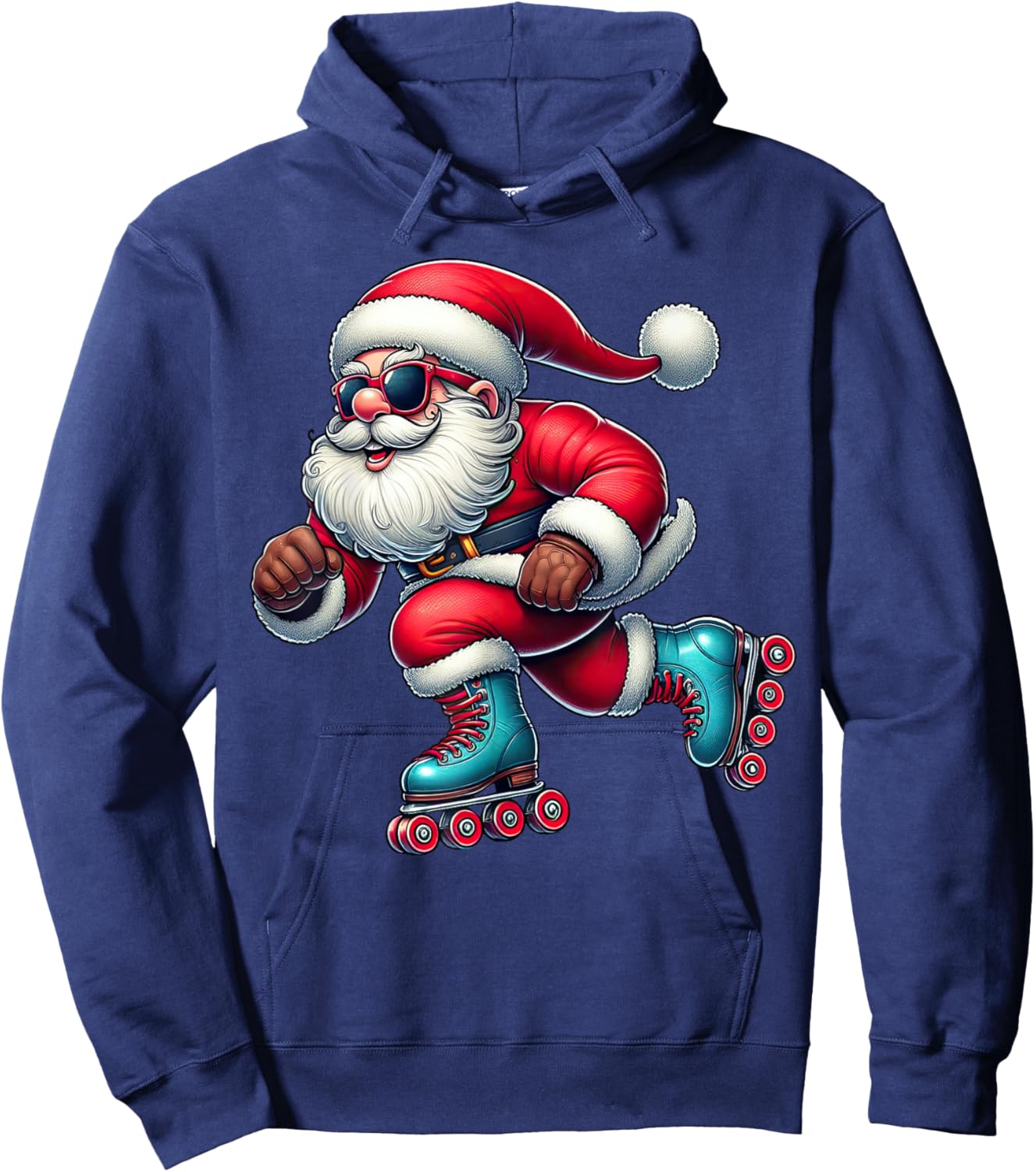 Santa Claus Roller Skating Skater Roller Skates Christmas Hoodie - Hoodie | Navy