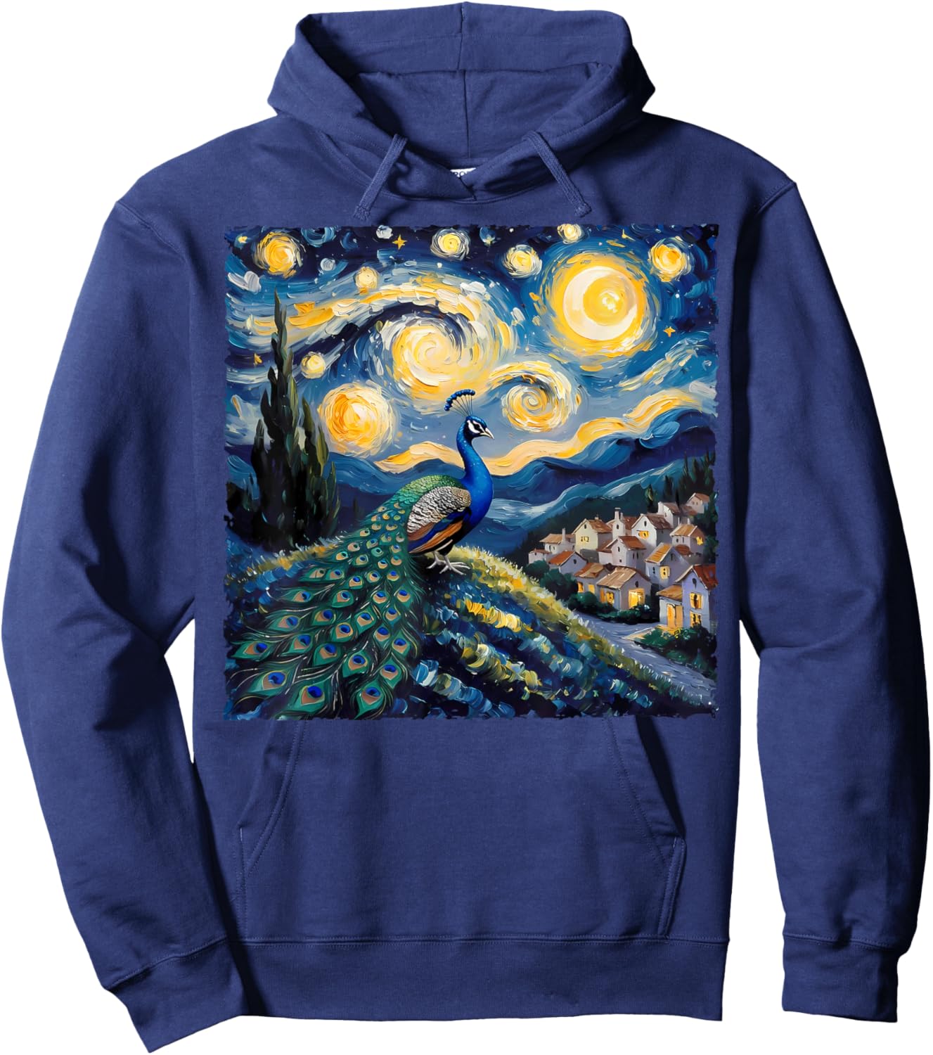 Van Gogh Style Funny Peacock Lover The Starry Night Painting Hoodie - Hoodie | Navy