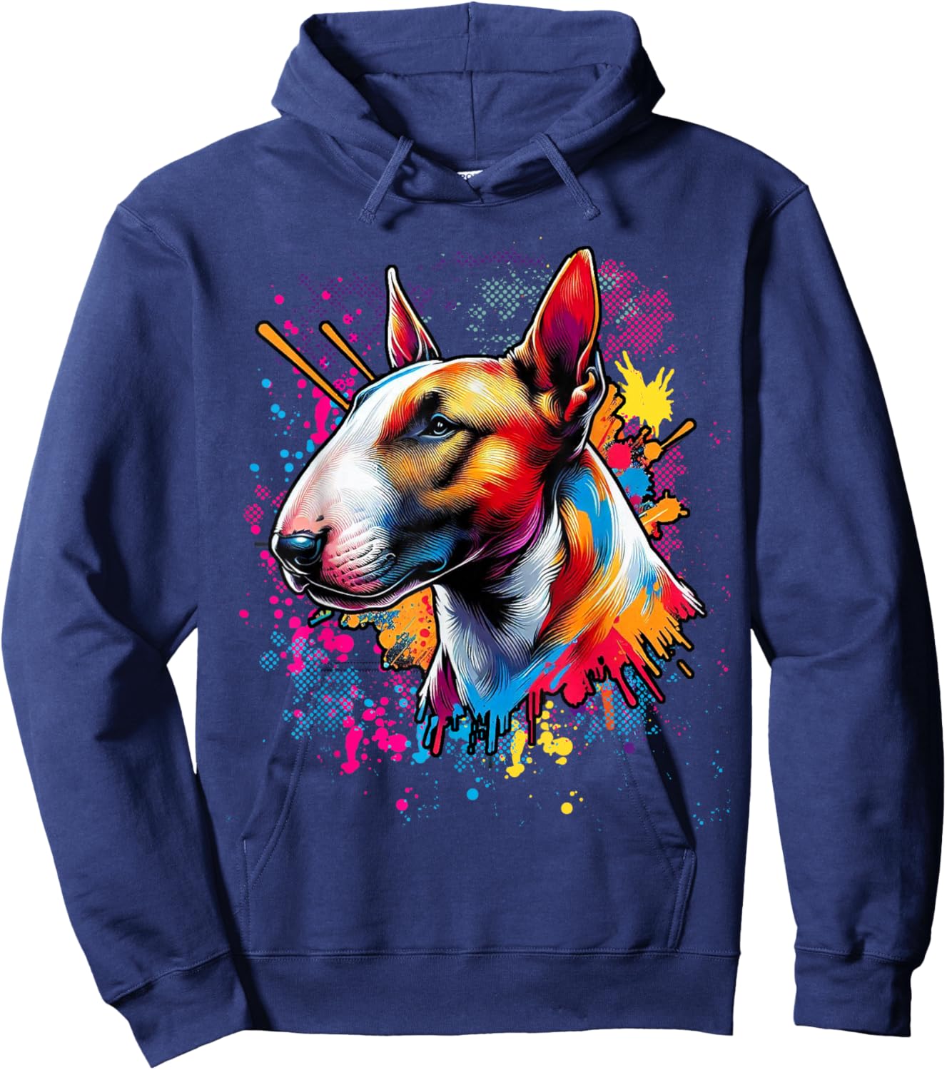 Bull Terrier Lovers Designs -Adults Bull Terrier Lovers Pop Art Funny Bull Terrier - Black - Small - Short Sleeve - Classic Fit - Pop Art Graphic Hoodie - Hoodie | Navy