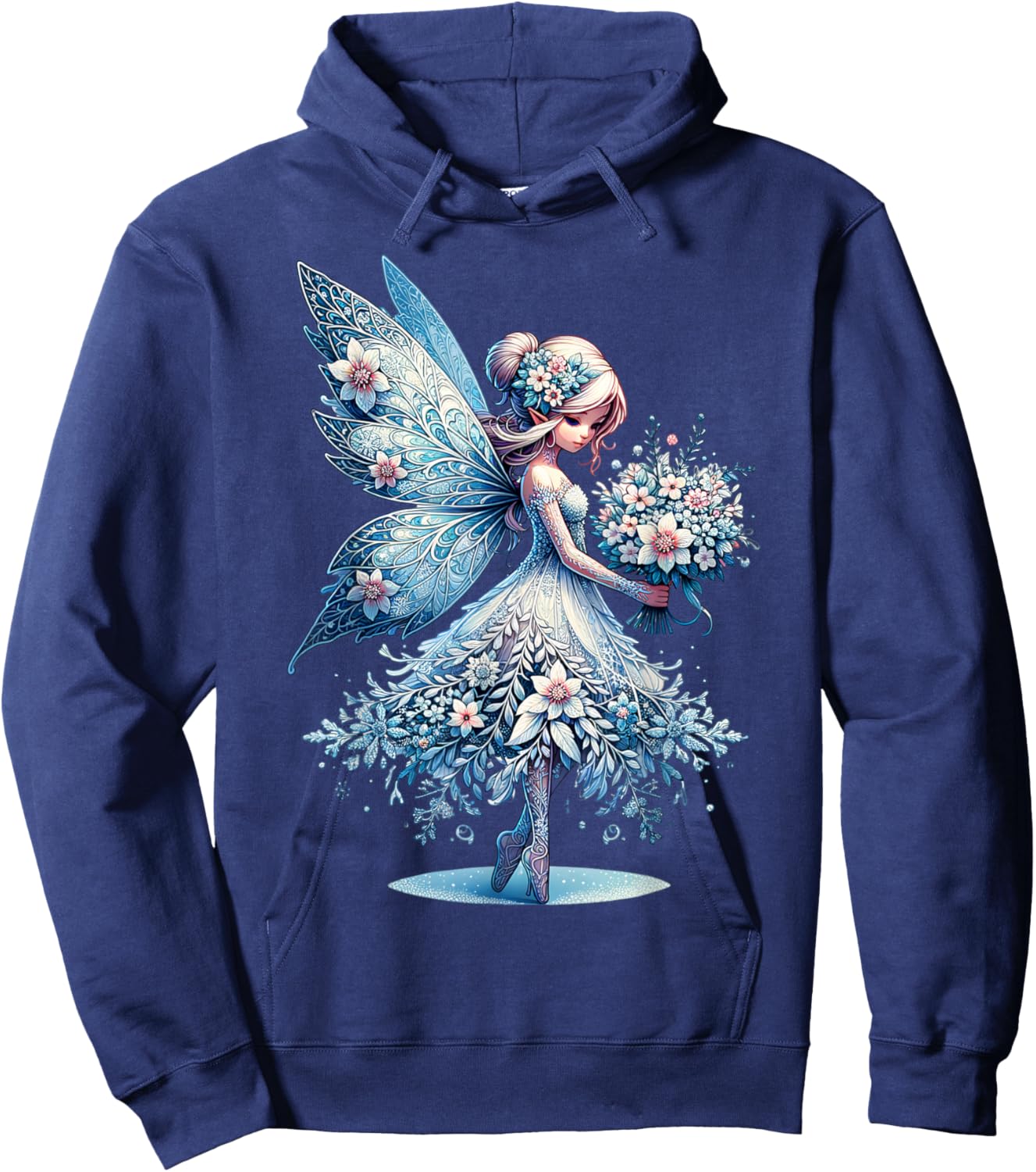 Floral Frost Fairy Blossoms of Winter in a Christmas Wonder Hoodie - Hoodie | Navy