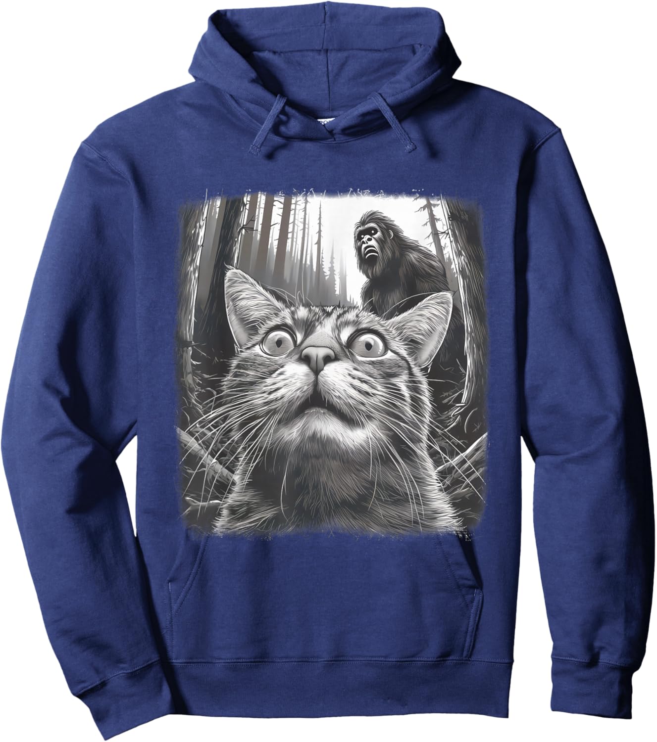 Surprised Scared Cat Selfie With Sasquatsch Bigfoot 0D4ERF Hoodie - Hoodie | Navy