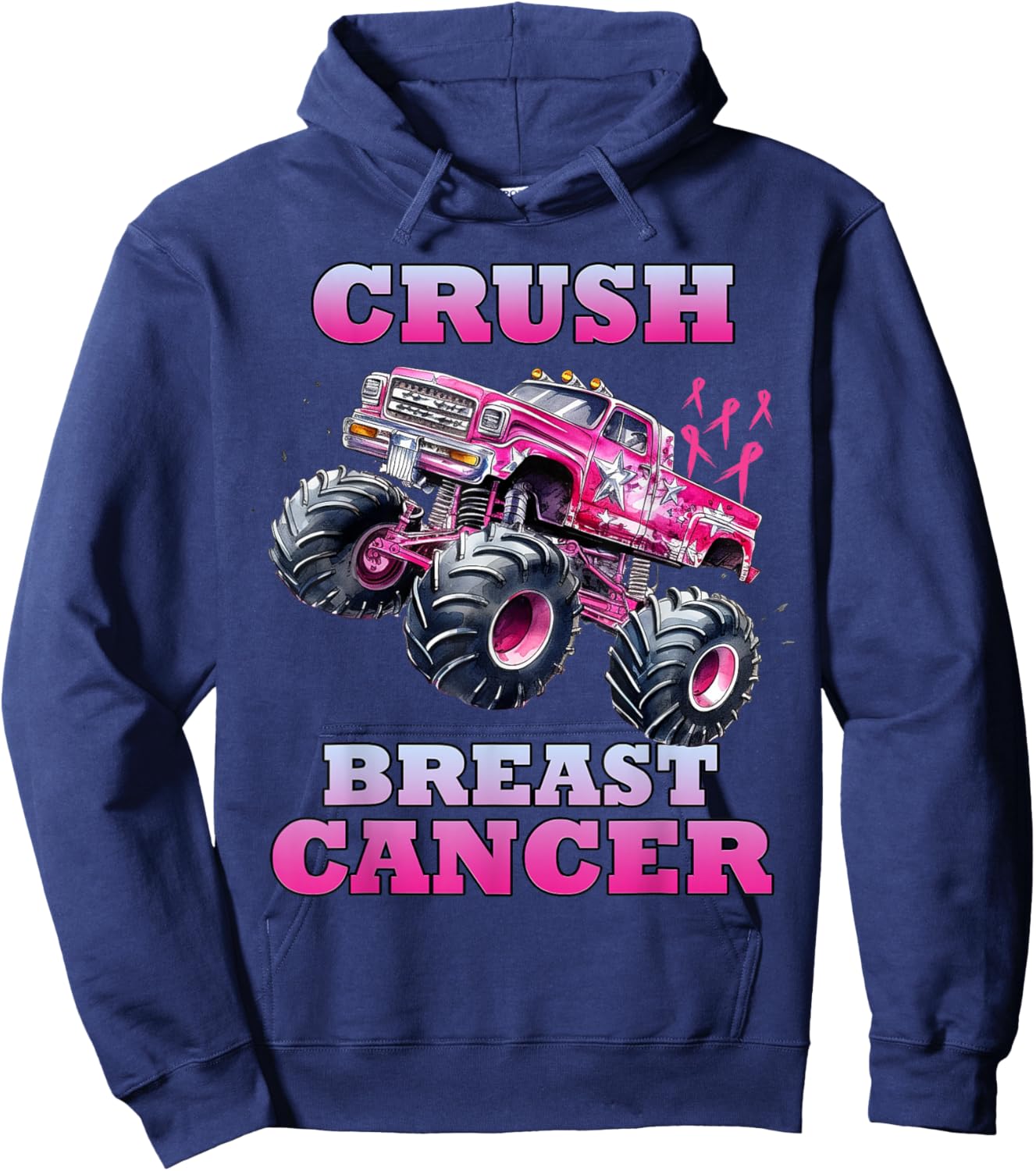 Crush Breast Cancer Monster Truck Wear Pink Kids Boys Girls Hoodie - Hoodie | Navy