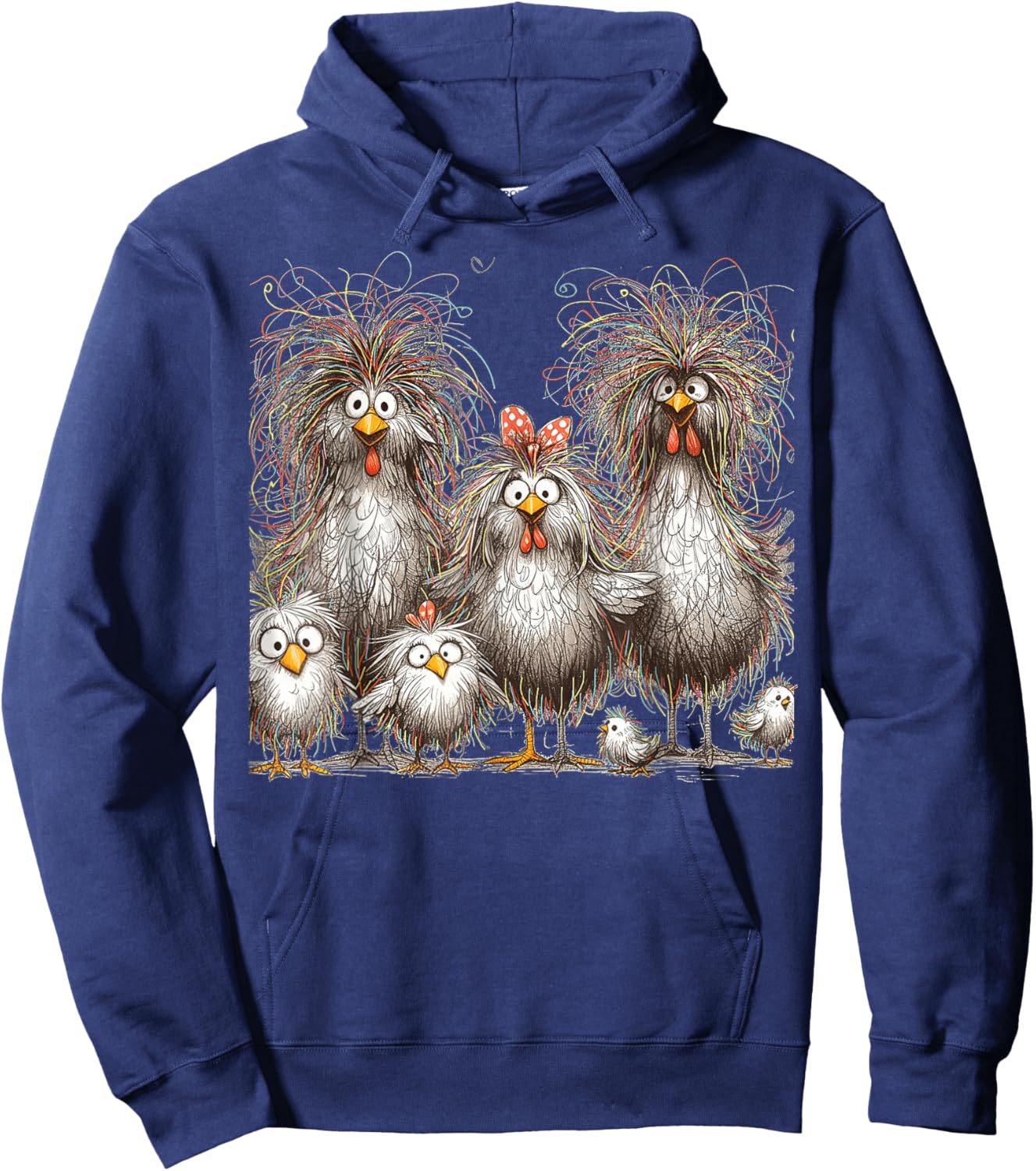 Eagerlys Colorful Funny Chicken Art, Crazy Chicken Family Hoodie - Hoodie | Navy
