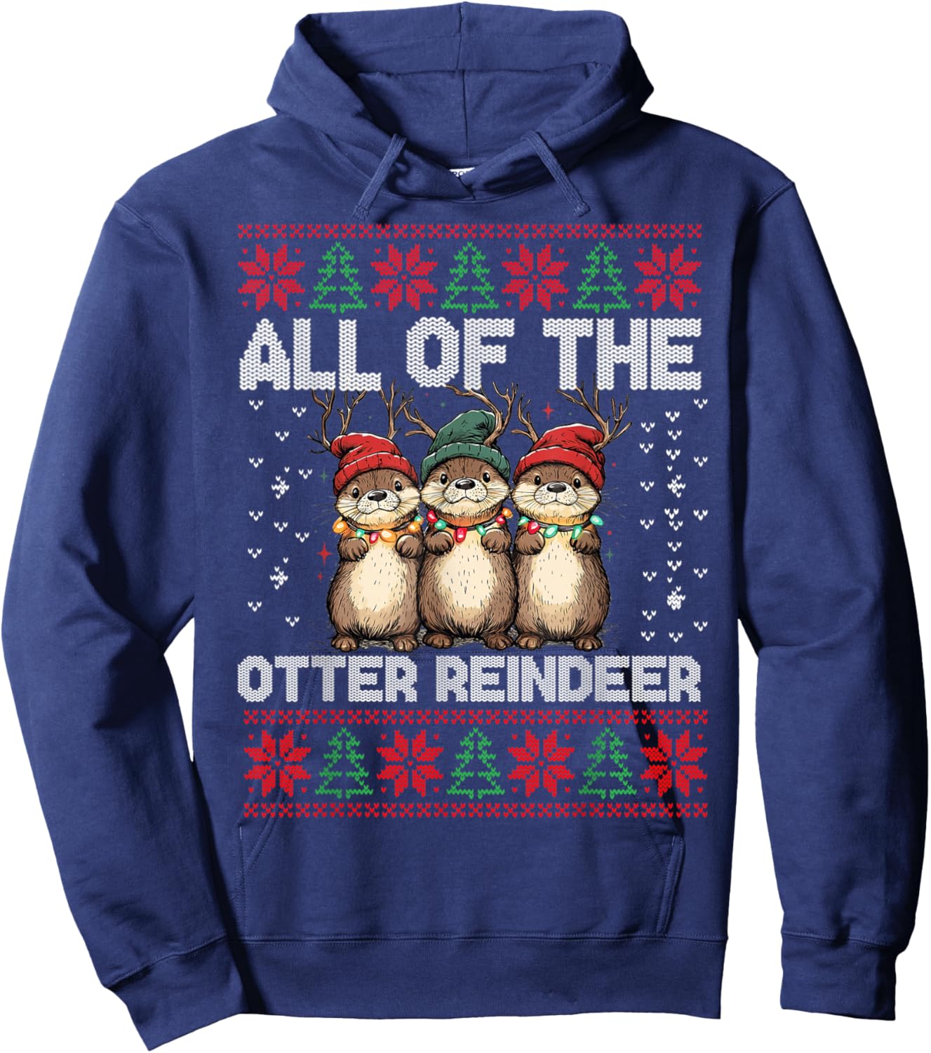 Otter Christmas Tree All Of The Otters Reindeer Ugly Sweater Hoodie - Hoodie | Navy