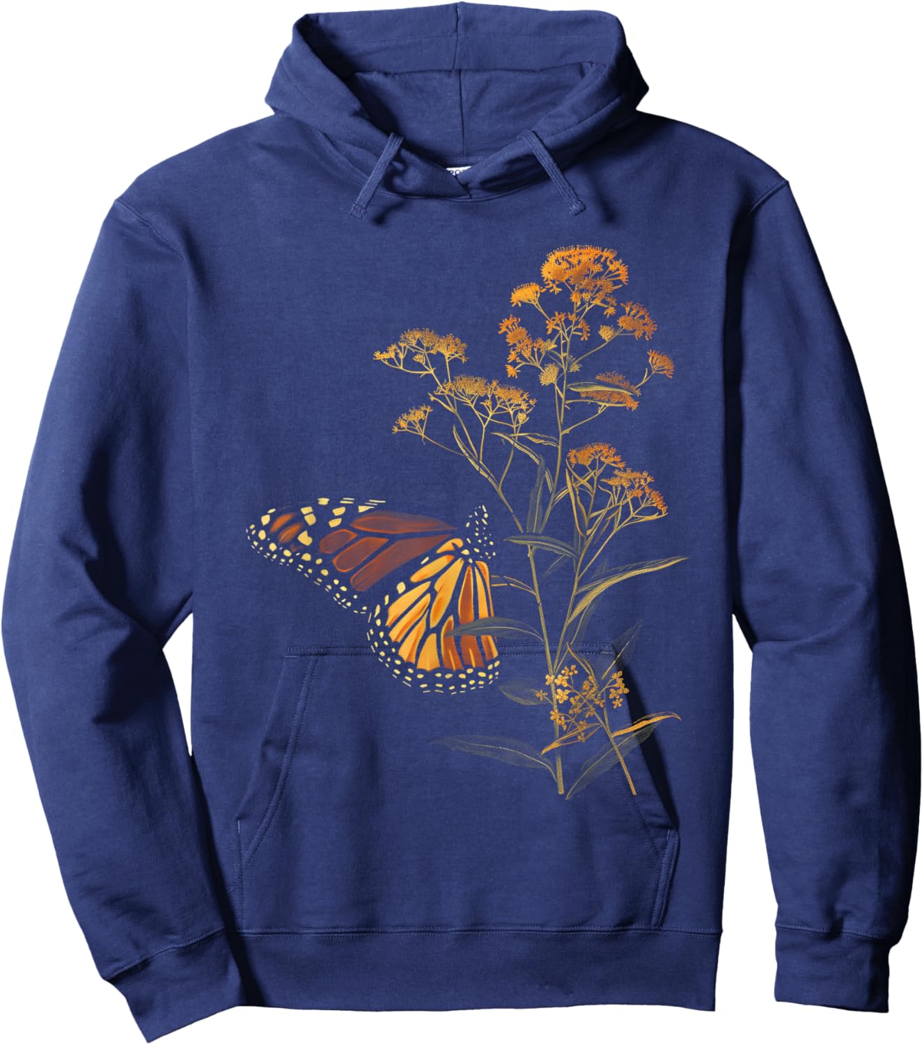 Vintage Monarch Butterfly Goldenrod Flower Girl Plant Mom Hoodie - Hoodie | Navy
