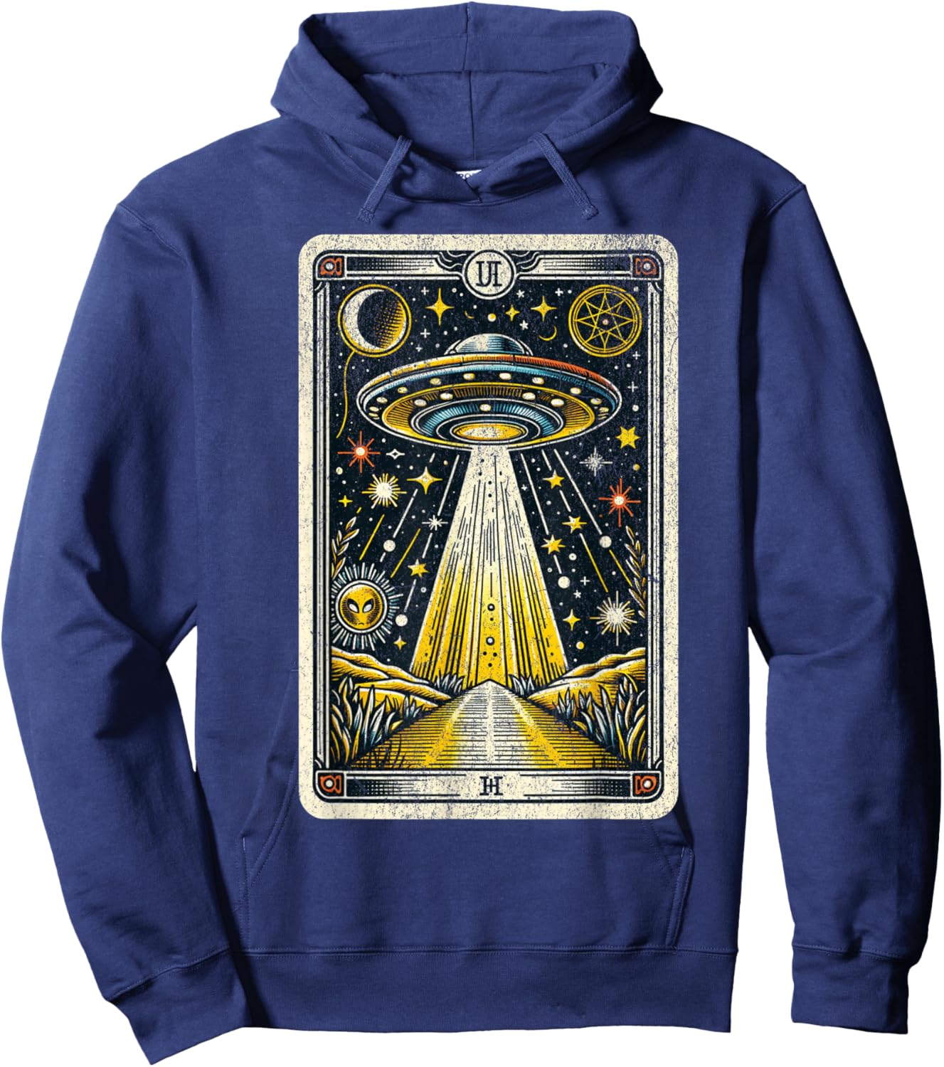Vintage UFO Tarot Card Alien Astrology Retro Zodiac Hoodie - Hoodie | Navy