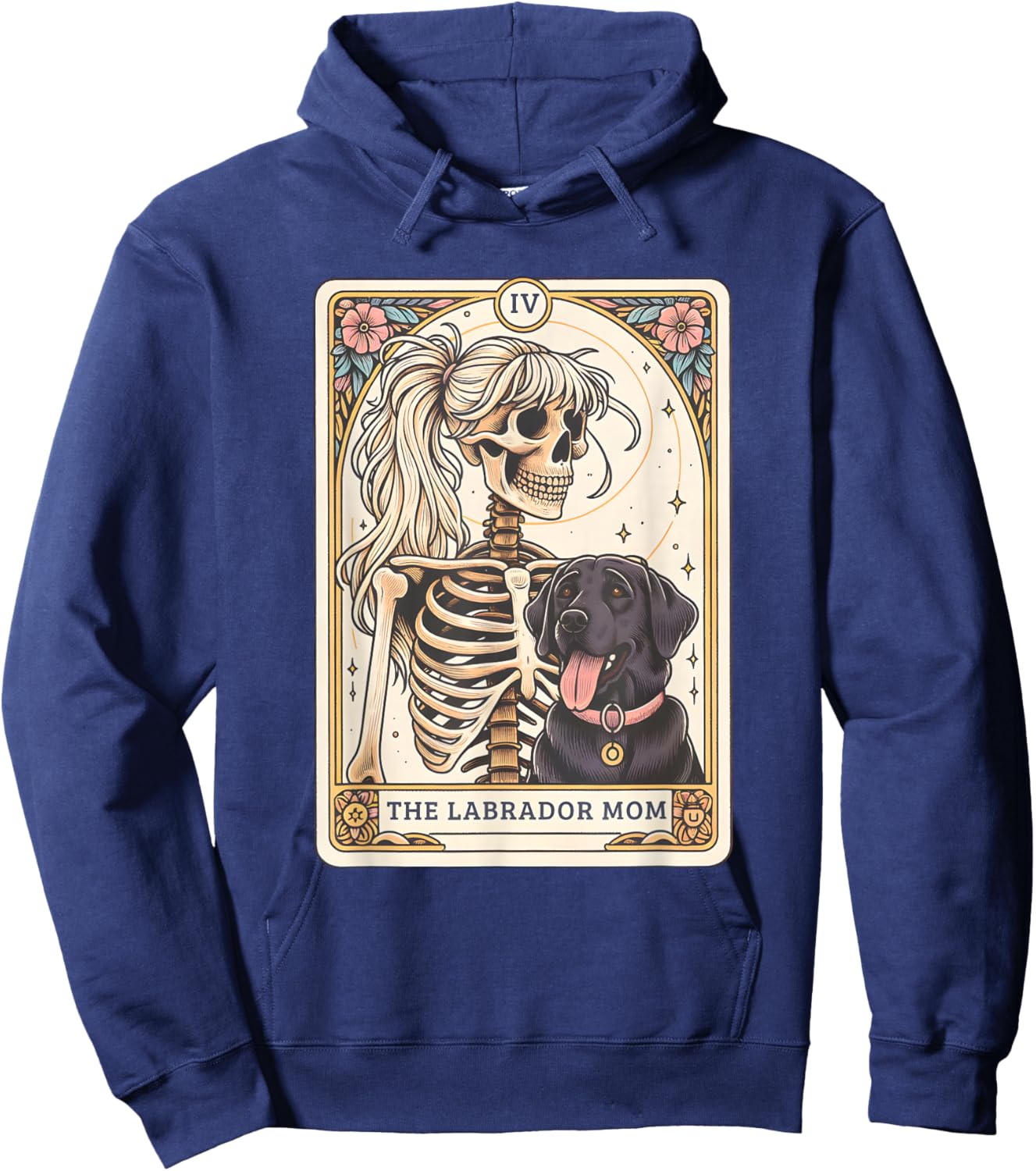 Black Lab Mom Tarot Card, Black Labrador Skeleton Halloween Hoodie - Hoodie | Navy