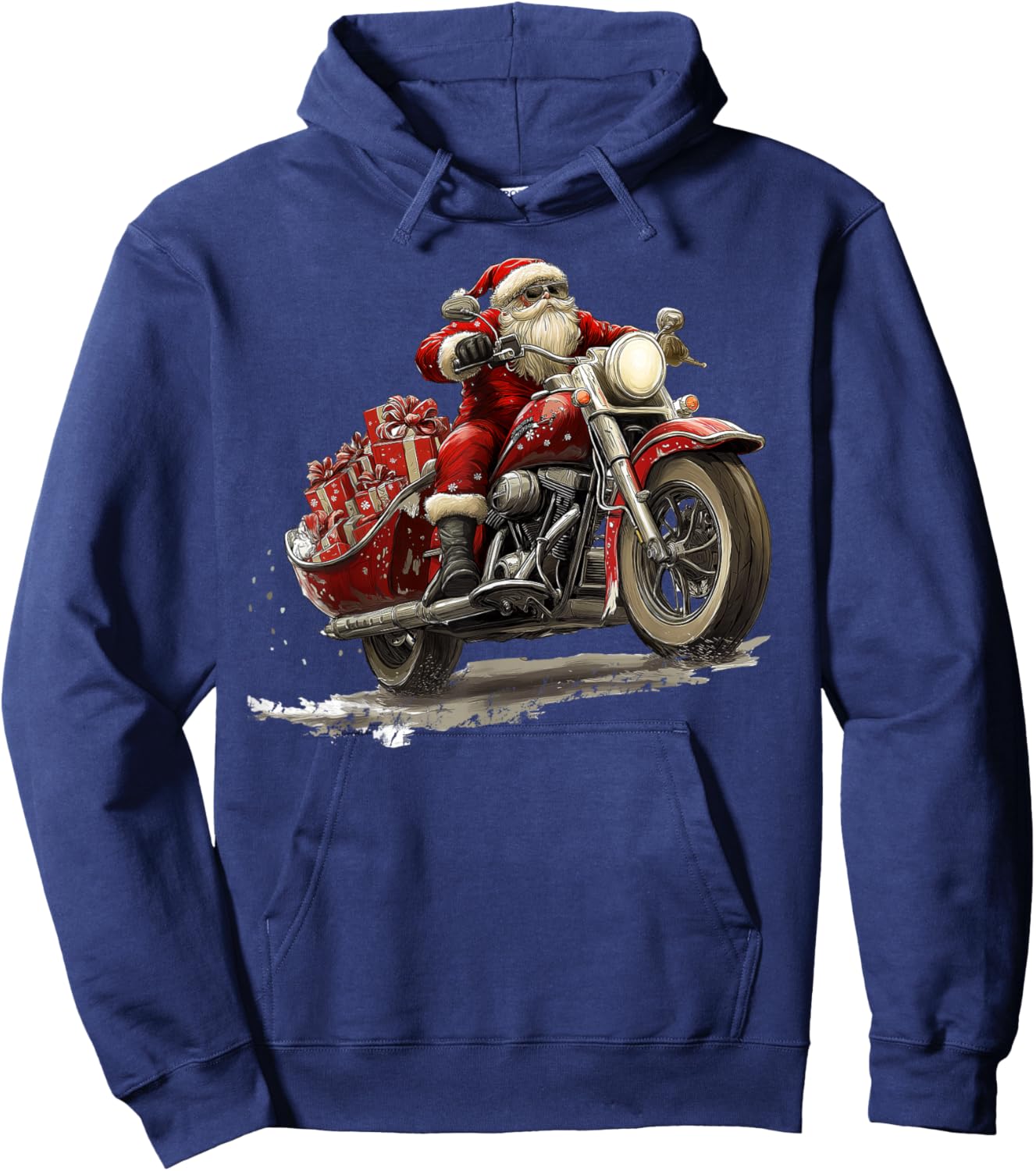 Funny Christmas Santa Riding on a vintage motorcycle Bike Hoodie - Hoodie | Navy