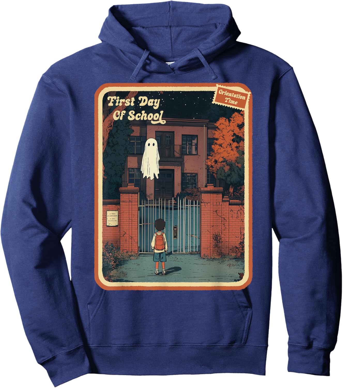 Vintage Horror Halloween Retro First Day of School Spooky Hoodie - Hoodie | Navy