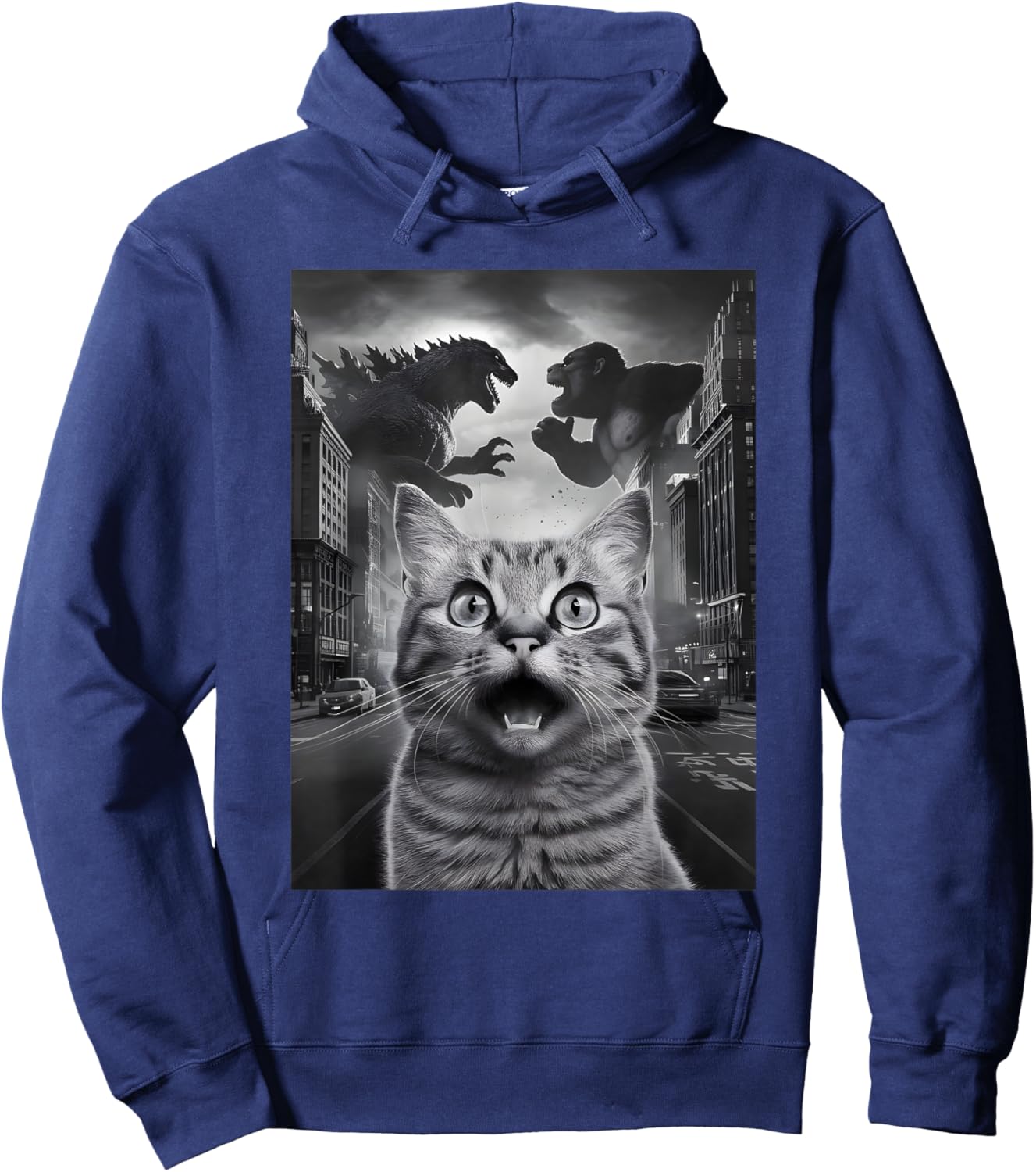Cat Selfie Dinosaur Bigfoot Believers Funny Sasquatch Men Women Kids Hoodie - Hoodie | Navy