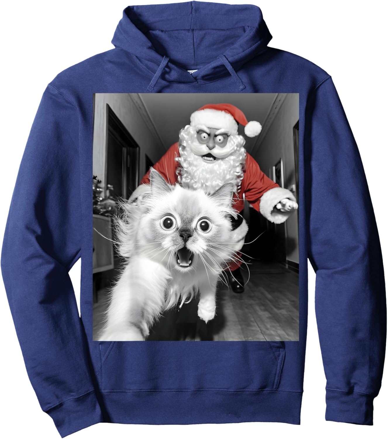 Funny Cat Selfie With Santa Christmas Women Hoodie - Hoodie | Navy