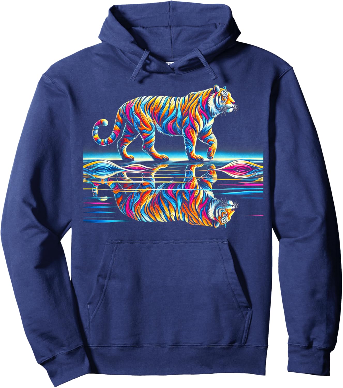 Vibrant Colorful Tiger Art Hoodie - Hoodie | Navy