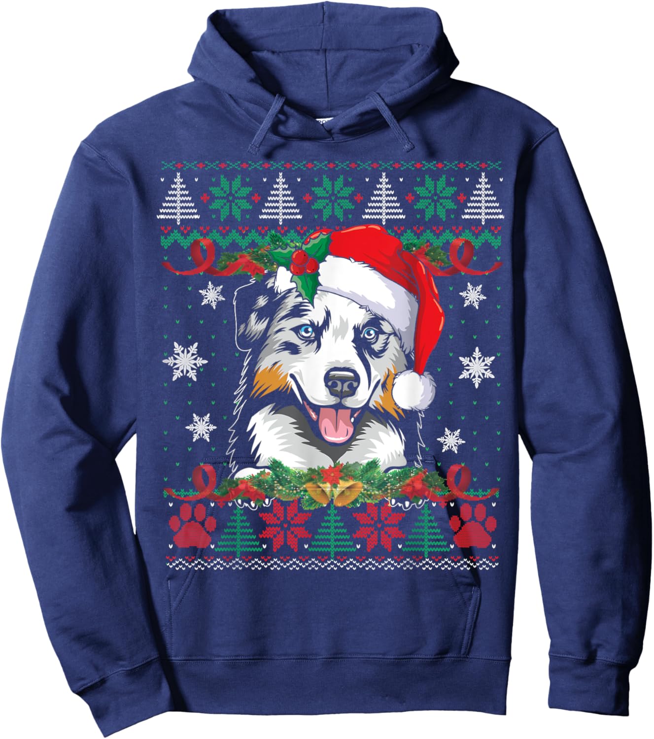 Australian Shepherd Christmas Ugly Sweater Funny Dog Lover Hoodie - Hoodie | Navy