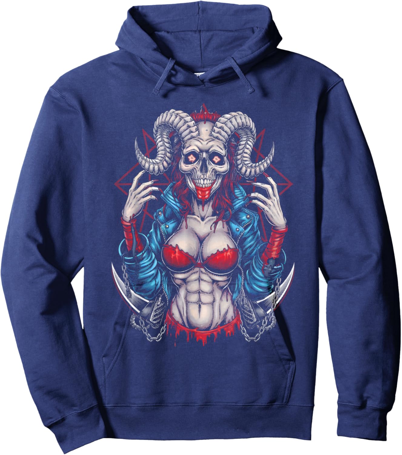 Female Demon - Vintage Occult Satan Baphomet Lover Hoodie - Hoodie | Navy