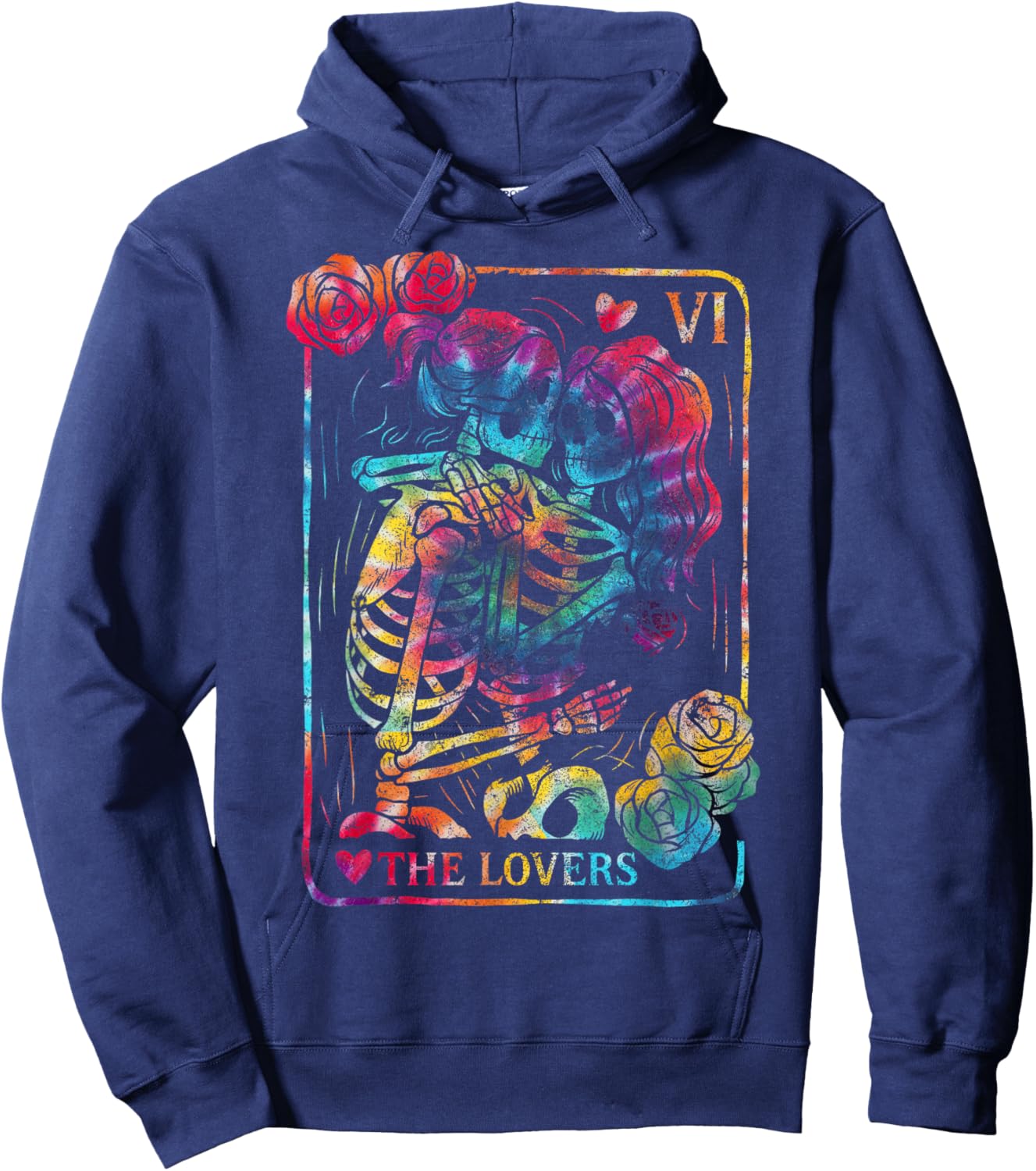 The Lovers Tarot Card Gothic Occult Kissing Skeleton Roses Hoodie - Hoodie | Navy