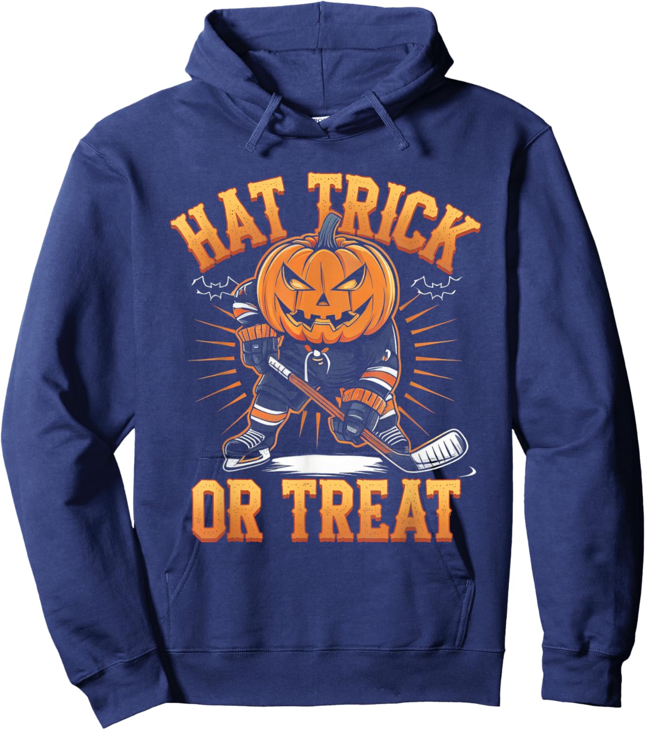 Halloween Hat Tricks Or Treat Ice Hockey Player Pumpkin Head Hoodie - Hoodie | Navy
